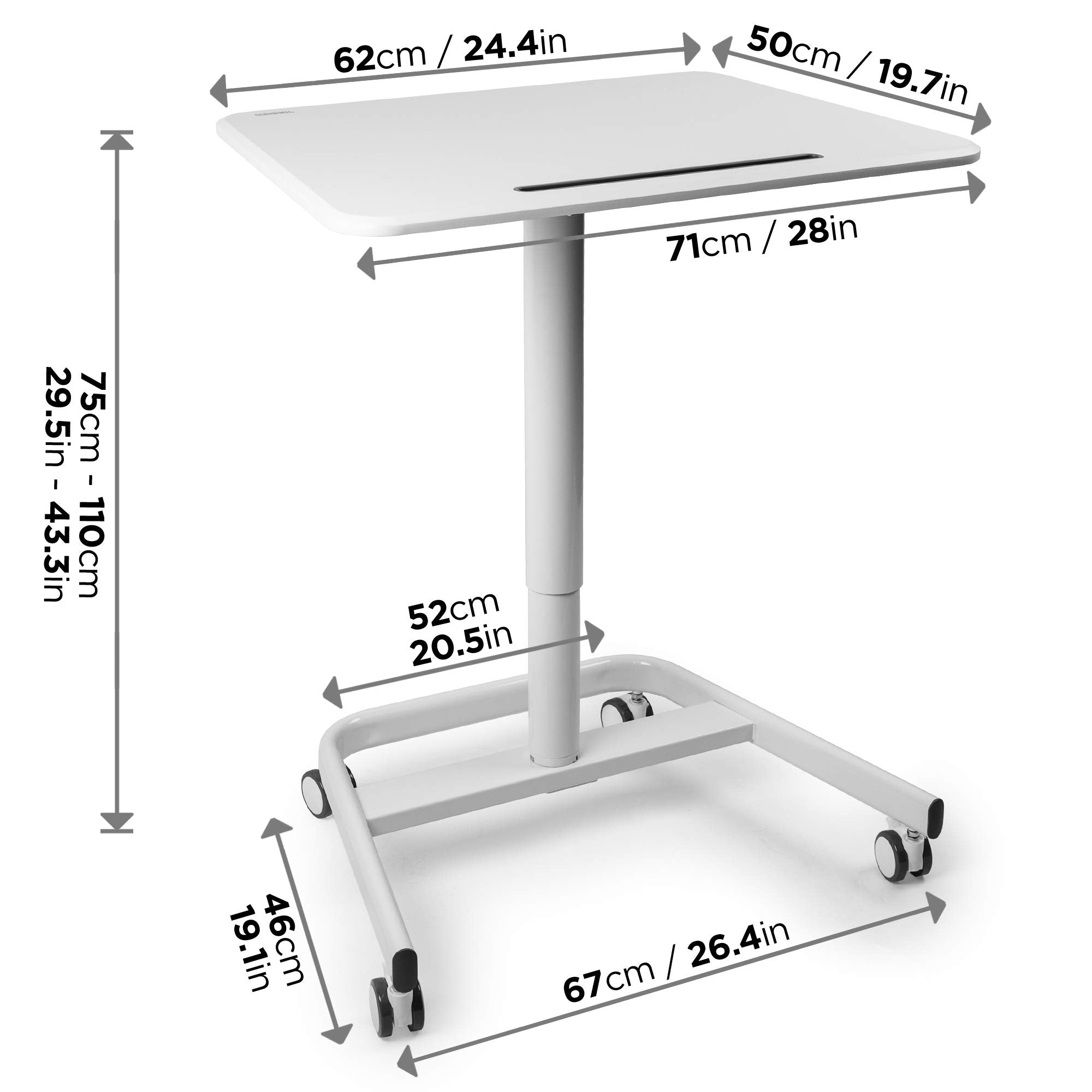 Duronic WPS77 Adjustable Height Sit Stand Desk - White Ergonomic Workstation with Tablet Holder | 71x50cm Portable Platform with Lockable Wheels | 15kg Capacity for Home Office & Remote Work | Multi-Use Table for Adults & Kids | Perfect for Standing Desks, Study Rooms & Small Spaces