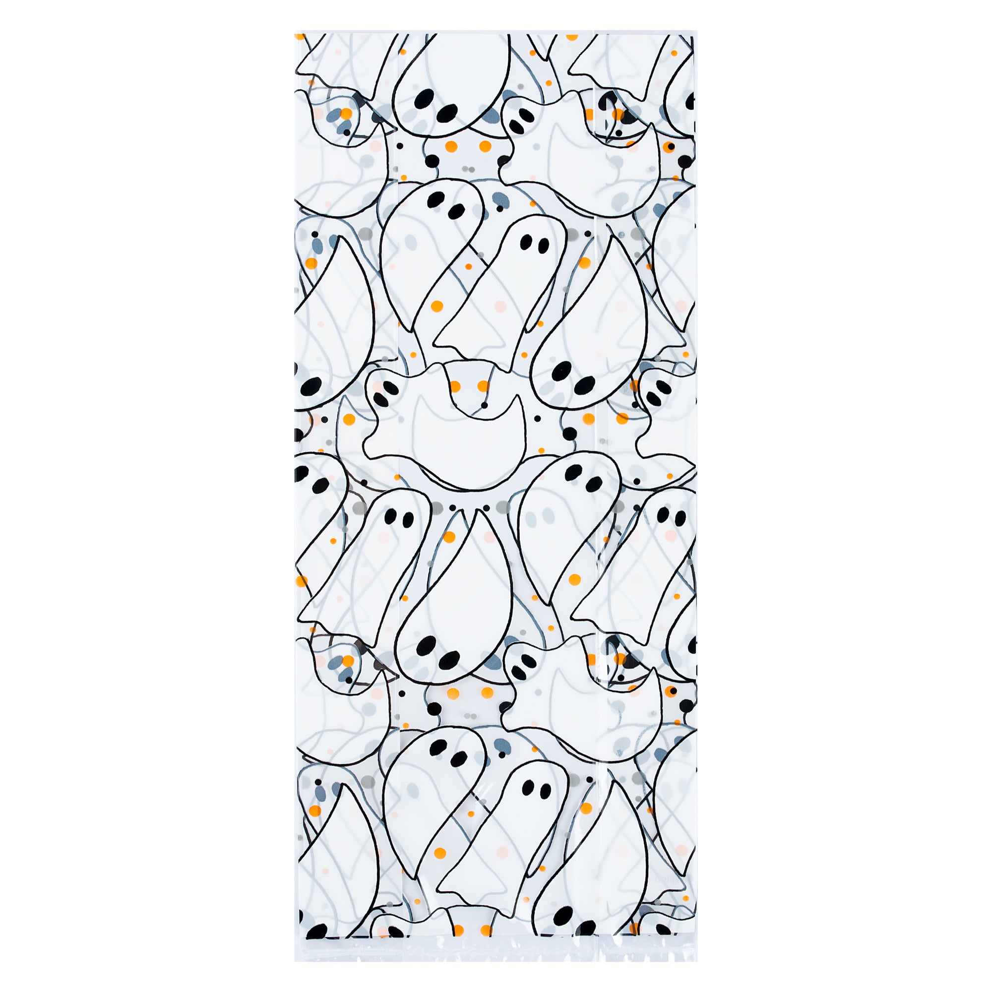 Plastic Candy Bags with Ghost Design - 4x2x9.5 Inches Gusseted Treat Bags (100 Count) for Halloween Party Favors & Candy Packaging