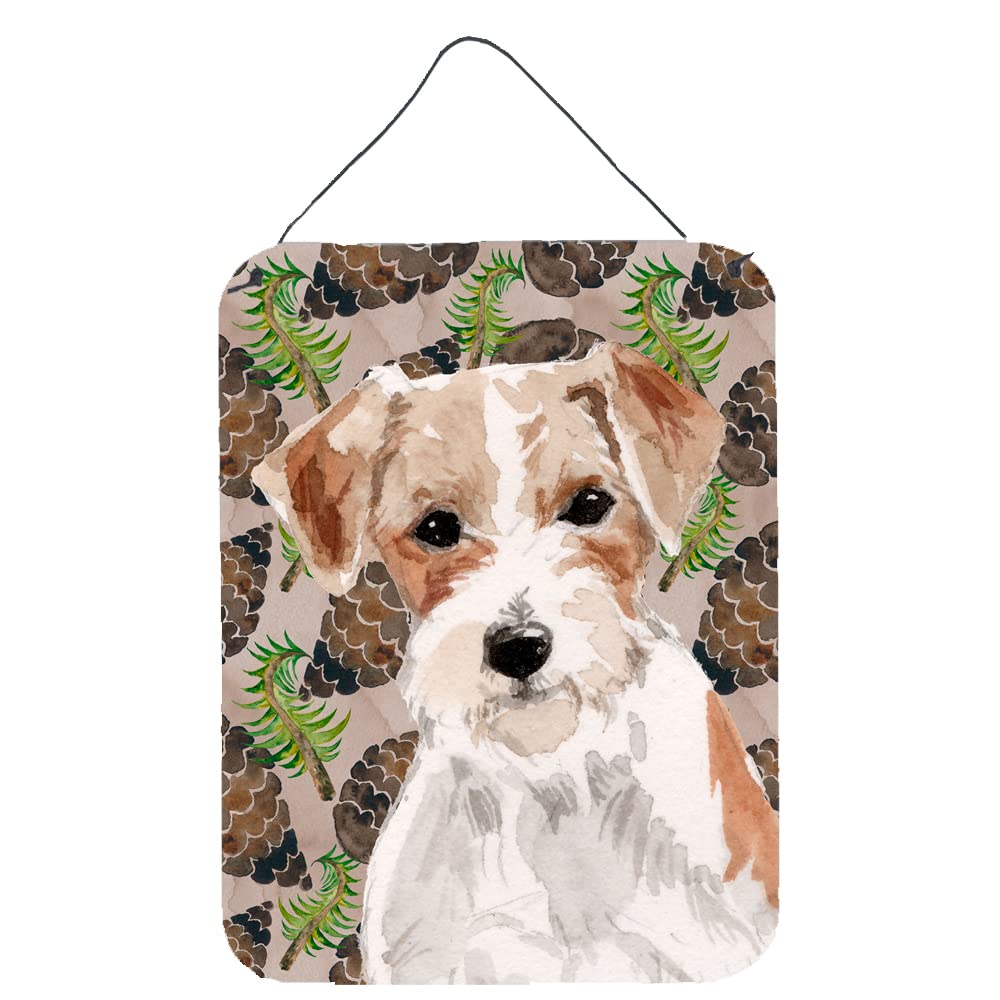 Caroline's Treasures BB9578DS1216 Wire Hair Jack Russell Pine Cones Metal Wall Art - 12x16 Inch Rustic Home Decor Sign for Kitchen, Bar, Bathroom, Front Door - Perfect for Farmhouse, Cabin & Country Style Decorating