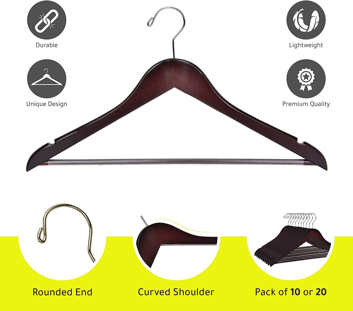 Premium Solid Wooden Hangers 80 Pack - Natural Mahogany Slightly Curved Coat Hangers with Chrome Hooks for Heavy-Duty Clothes, Jackets, Shirts & Suits - Ideal for Closet Organization, Retail Stores & Luxury Garment Care