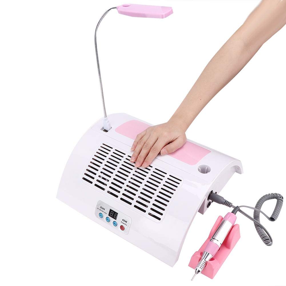 5 in 1 Nail Dust Collector with Drill - 60W Multi-Functional Nail Grinding Machine, Cleaner, Manicure Light & Hand Rest Pillow for Salon & Home Manicure Pedicure | Perfect for Nail Salons, DIY Nail Art & Professional At-Home Grooming (US)