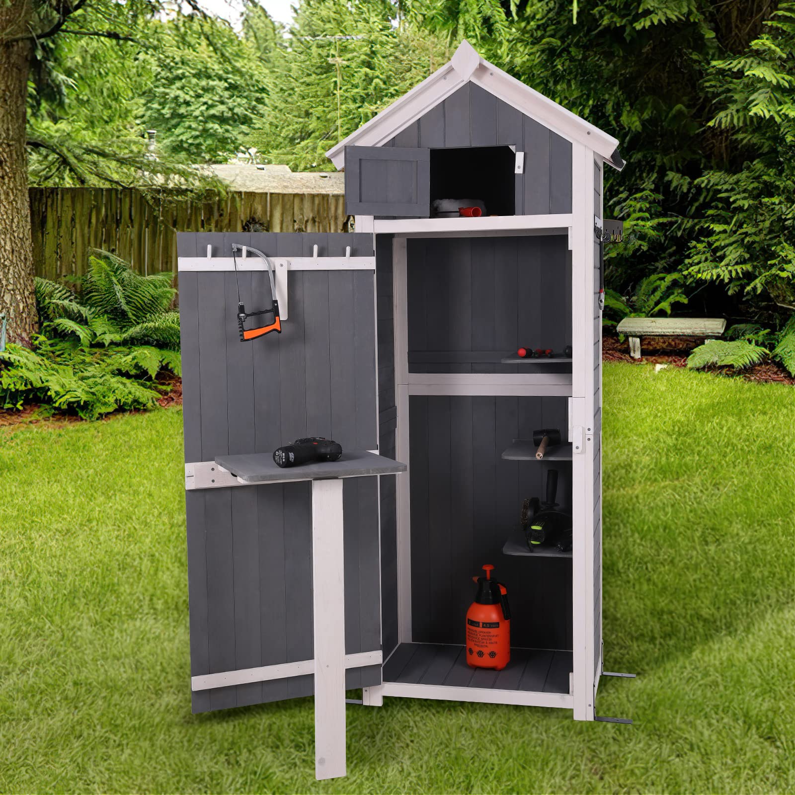 Waterproof Outdoor Storage Shed with Lockable Doors - Garden Tool Organizer Cabinet for Backyard, Patio & Deck - Durable Grey Utility Storage for Lawn Equipment, Pool Supplies & Seasonal Items