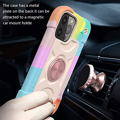 Omio iPhone 12 Pro Max Case (6.7 Inch) - Military Grade Shockproof Phone Cover with Ring Stand & Magnetic Car Mount | Heavy Duty Protection for Women & Men | Rainbow Pink Design | Perfect for Work, Travel & Outdoor Activities
