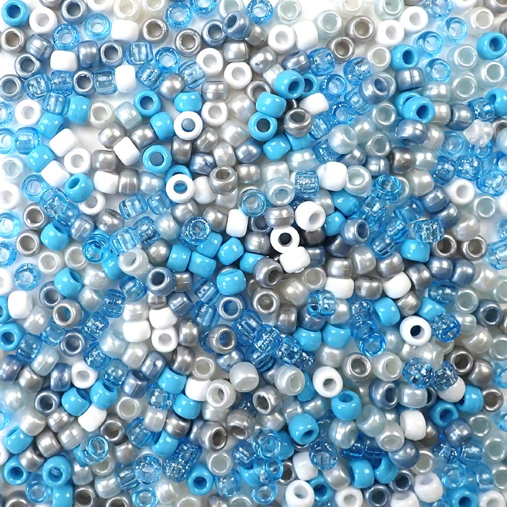 Blue & Multicolor Plastic Pony Beads for Baby Shower Crafts - 6x9mm, 1000 Bulk Beads, USA Made - Perfect for Jewelry Making, DIY Bracelets & Kids Art Projects