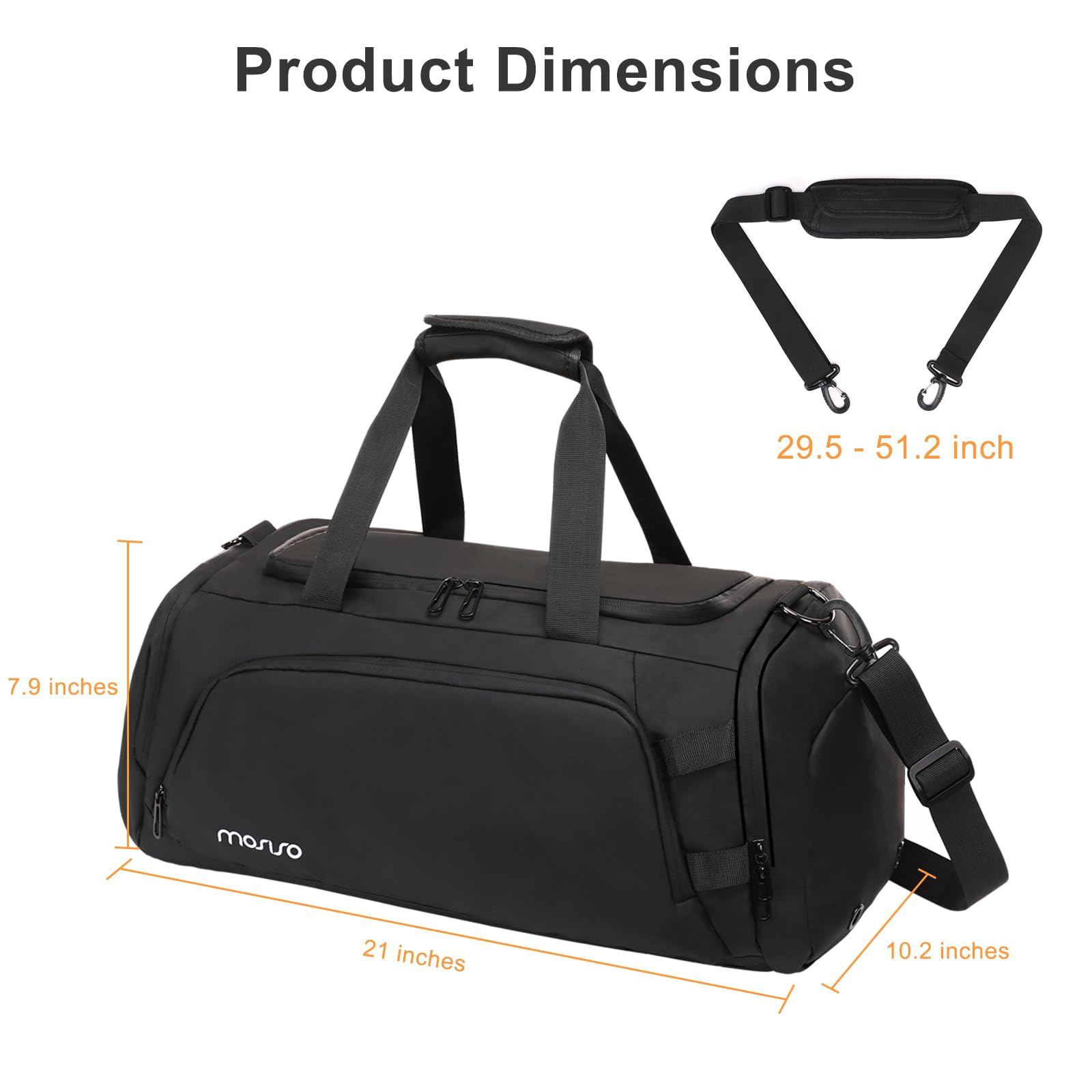MOSISO Convertible Gym & Travel Duffel Backpack for Women & Men - Sports Workout Bag with Wet Pocket & Shoe Compartment - Perfect for Fitness, Yoga, Dance & Weekend Travel - Black