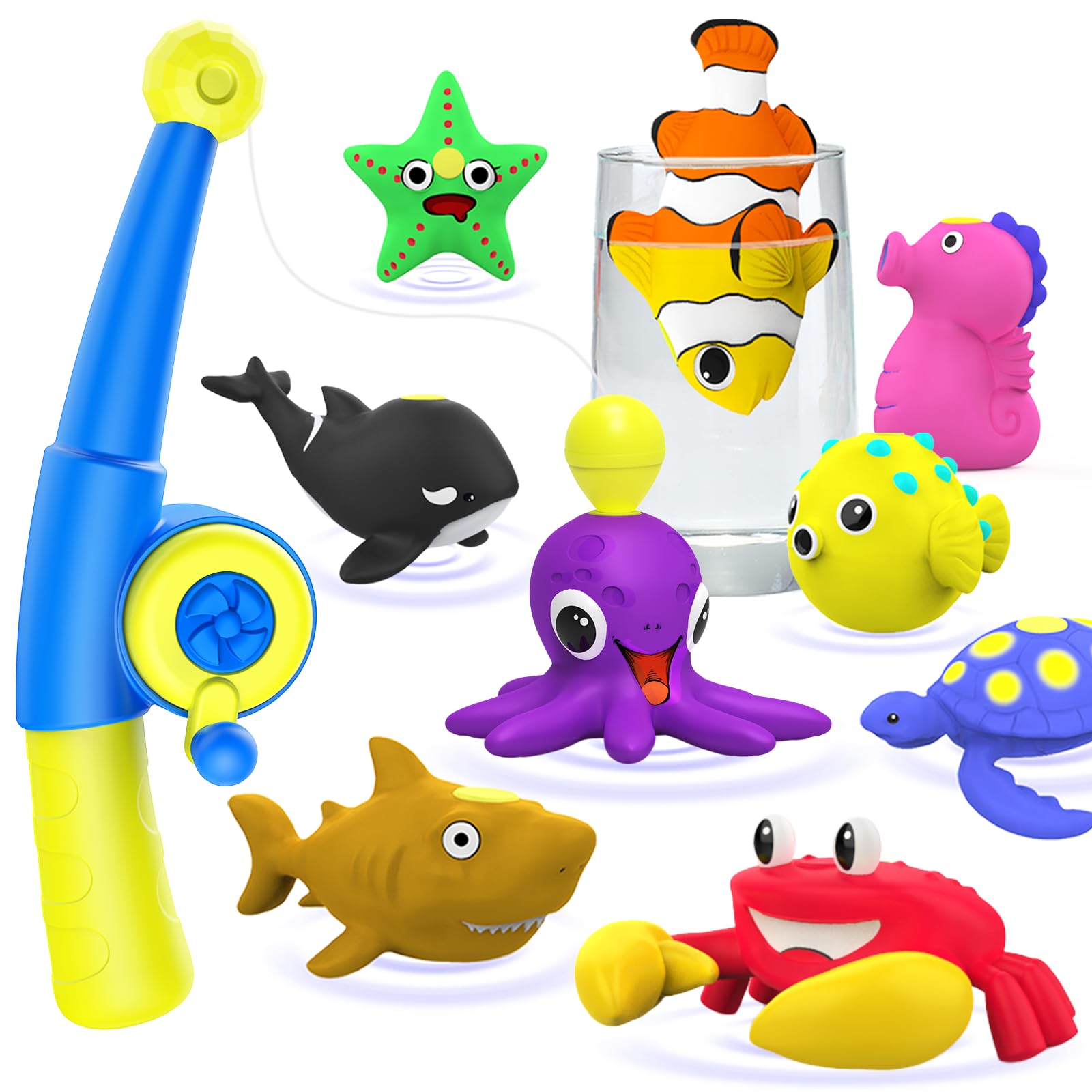 Color Changing Magnetic Fishing Toys for Kids - No Hole Bath Toys, Water Table & Ocean Animal Play Set with Fishing Rod - Fun Floating Fish Toys for Toddlers & Baby Bath Time, Pool, Beach & Outdoor Water Play