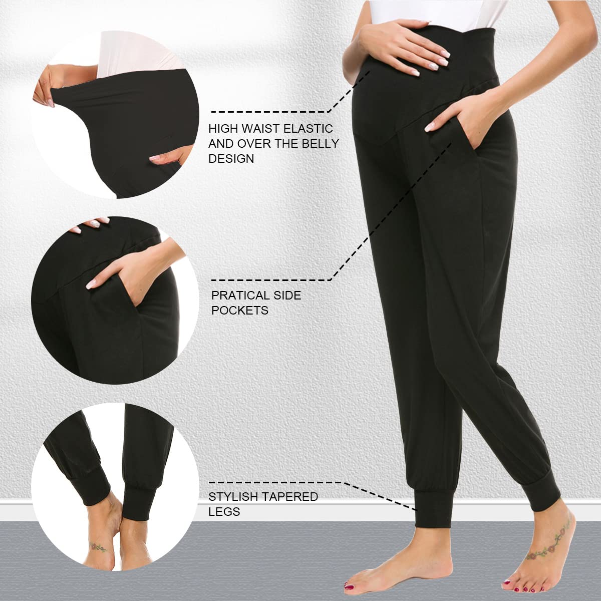 Liu & Qu Women's Maternity Stretchy Lounge Pants - Soft Comfortable Casual Pregnancy Pants for Everyday Wear, Relaxing at Home & Postpartum Recovery