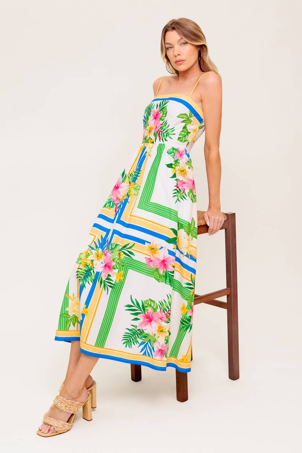 Floral Print Midi Dress with Pockets - Elegant Floral Harmony Summer Dress for Women, Perfect for Garden Parties, Brunch Dates & Vacation Outfits