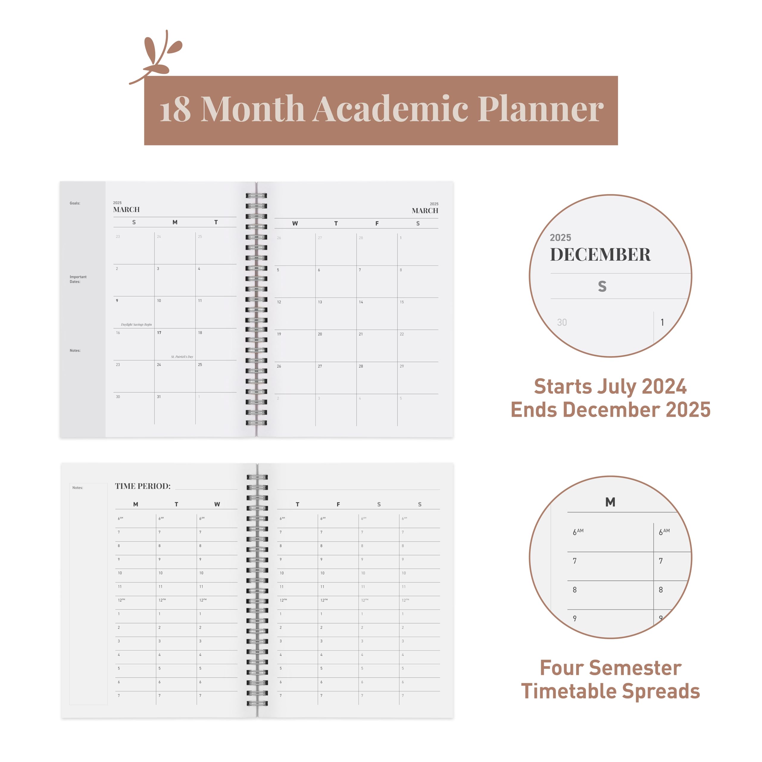 Riley's 2024-2025 Academic Planner - 18-Month Weekly & Monthly Organizer with Sturdy Cover, Notes Pages & Twin-Wire Binding (8x6 Inch, Black) - Perfect for Students, Professionals & Goal Tracking