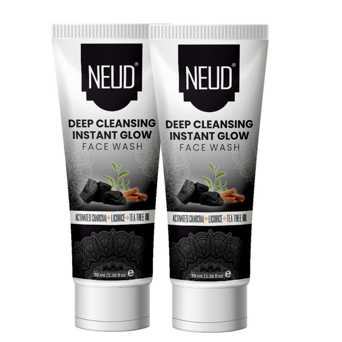 NEUD Deep Cleansing Instant Glow Face Wash for Men & Women - 2 Pack (70ml Each) | Gentle Exfoliating & Brightening Facial Cleanser for Daily Skincare Routine