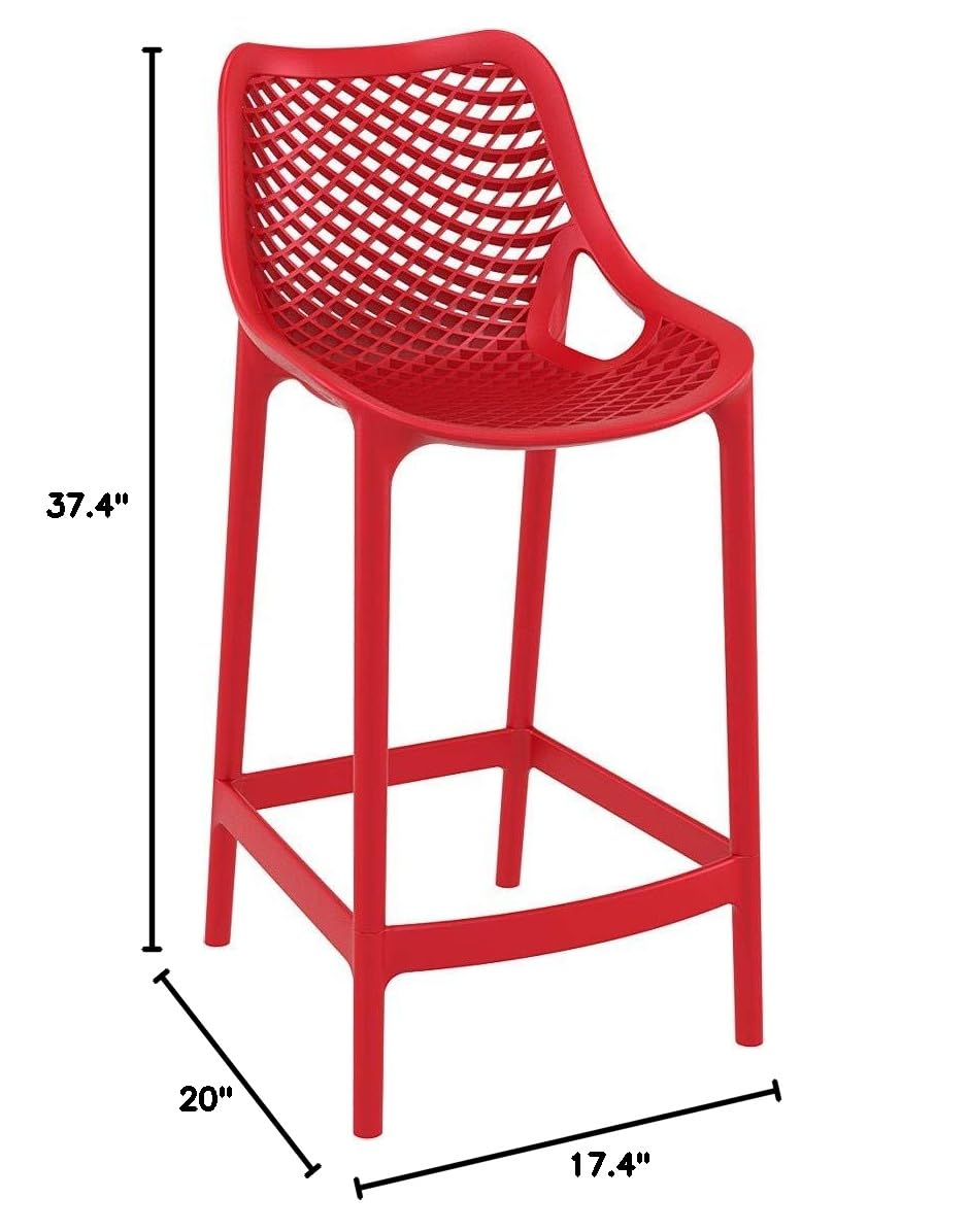 Red Compamia Air Patio Counter Stool Set of 2 - Modern Outdoor Bar Stools for Patio, Deck, Poolside & Backyard - Weather-Resistant & Comfortable Seating
