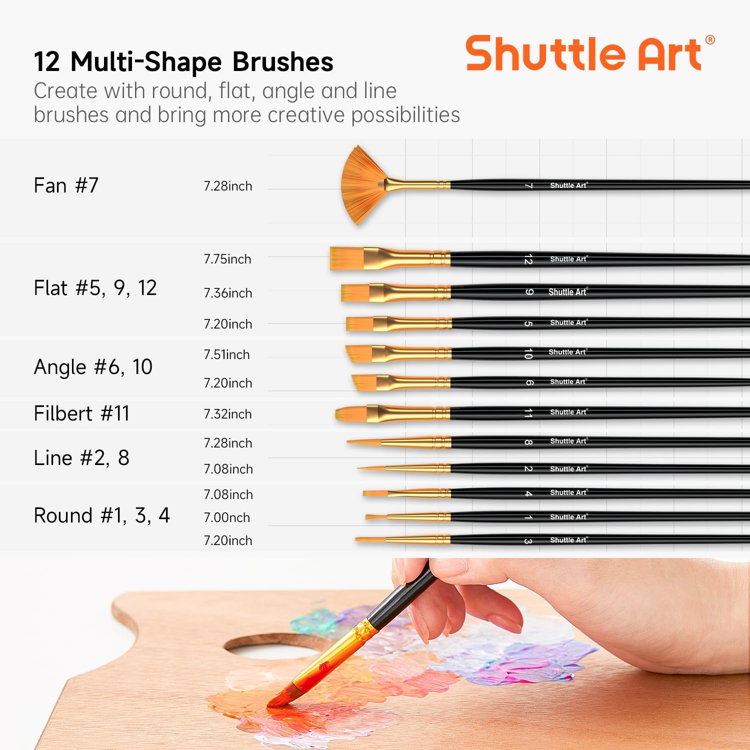 Shuttle Art 54 Colors Acrylic Paint Set with 12 Brushes - 2oz/60ml Rich Pigmented Waterproof Premium Paints for Artists, Beginners & Kids - Perfect for Canvas, Rocks, Wood & Ceramic Painting Projects