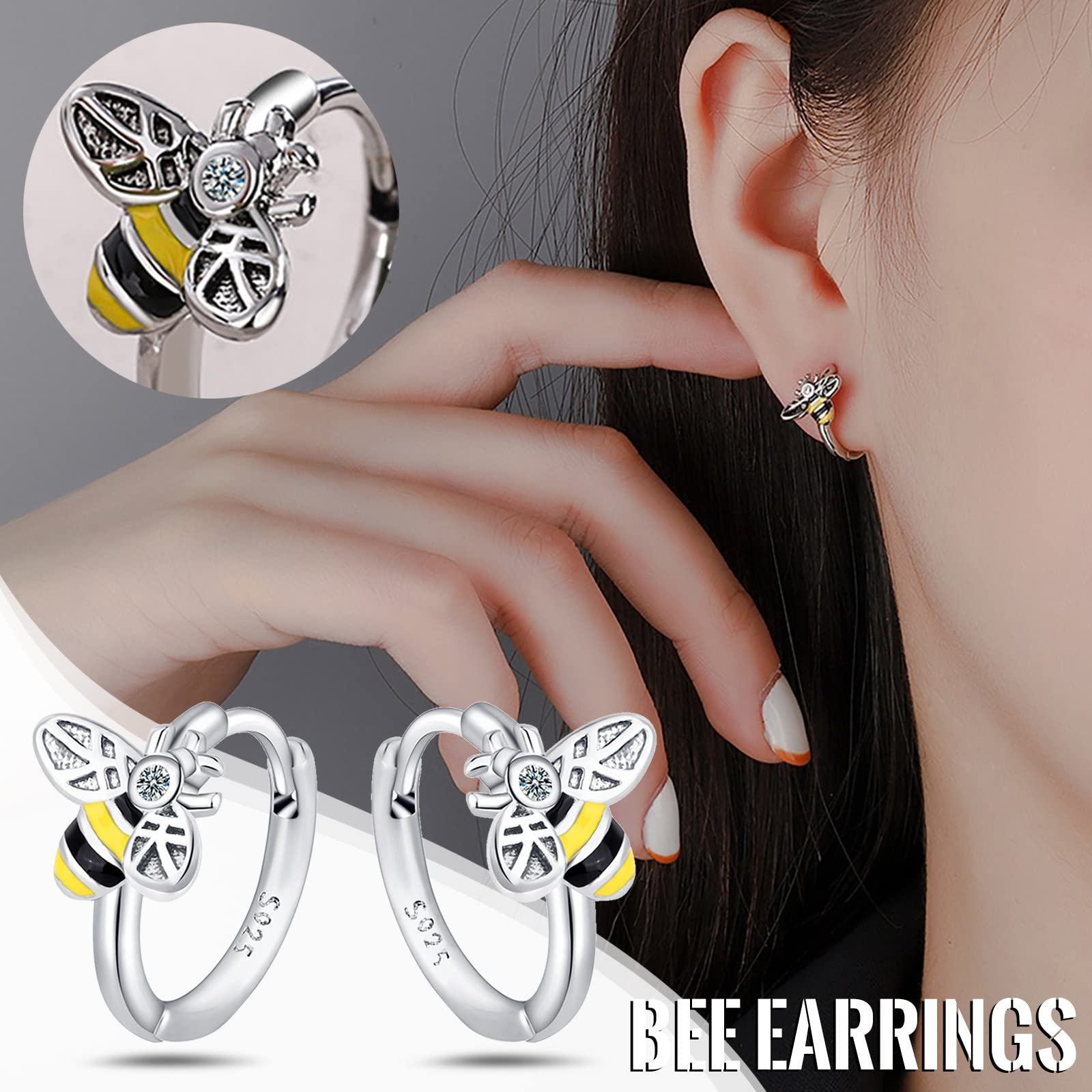 Dainty Bee Stud Earrings - Small Diamond & Animal Earrings with Glue Buckle - Sweet & Simple Multicolor Earring Pack for Women - Perfect for Everyday Wear, Parties & Gifts