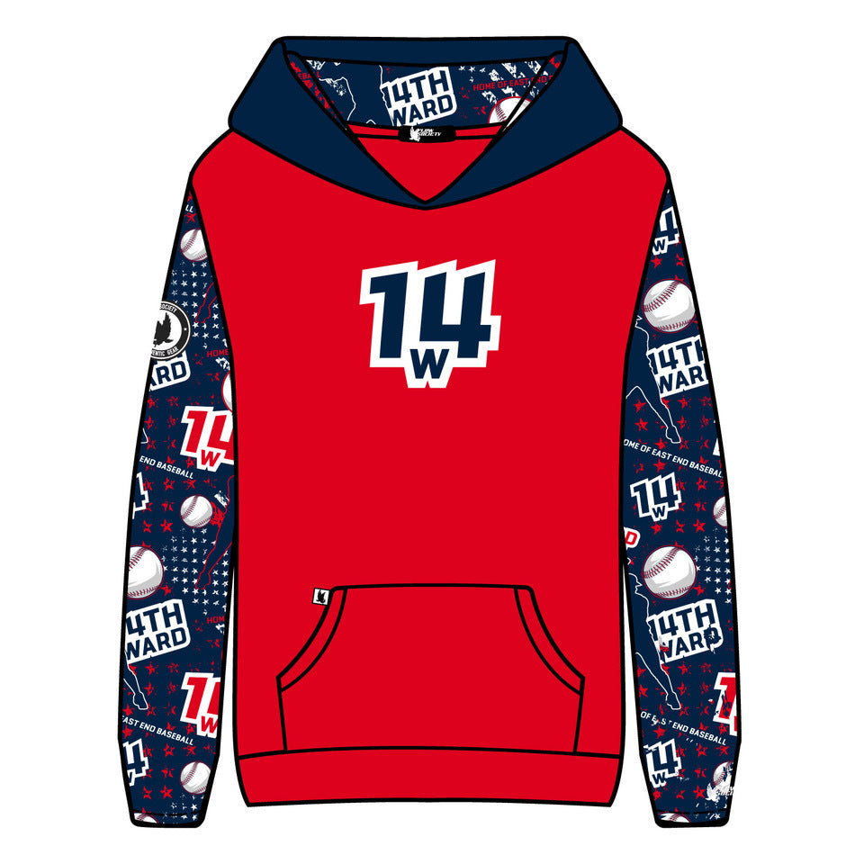 Youth & Adult 14th Ward Baseball Red Hoodie - Comfortable Pullover Sweatshirt for Baseball Fans & Players - Perfect for Games, Practice & Casual Wear