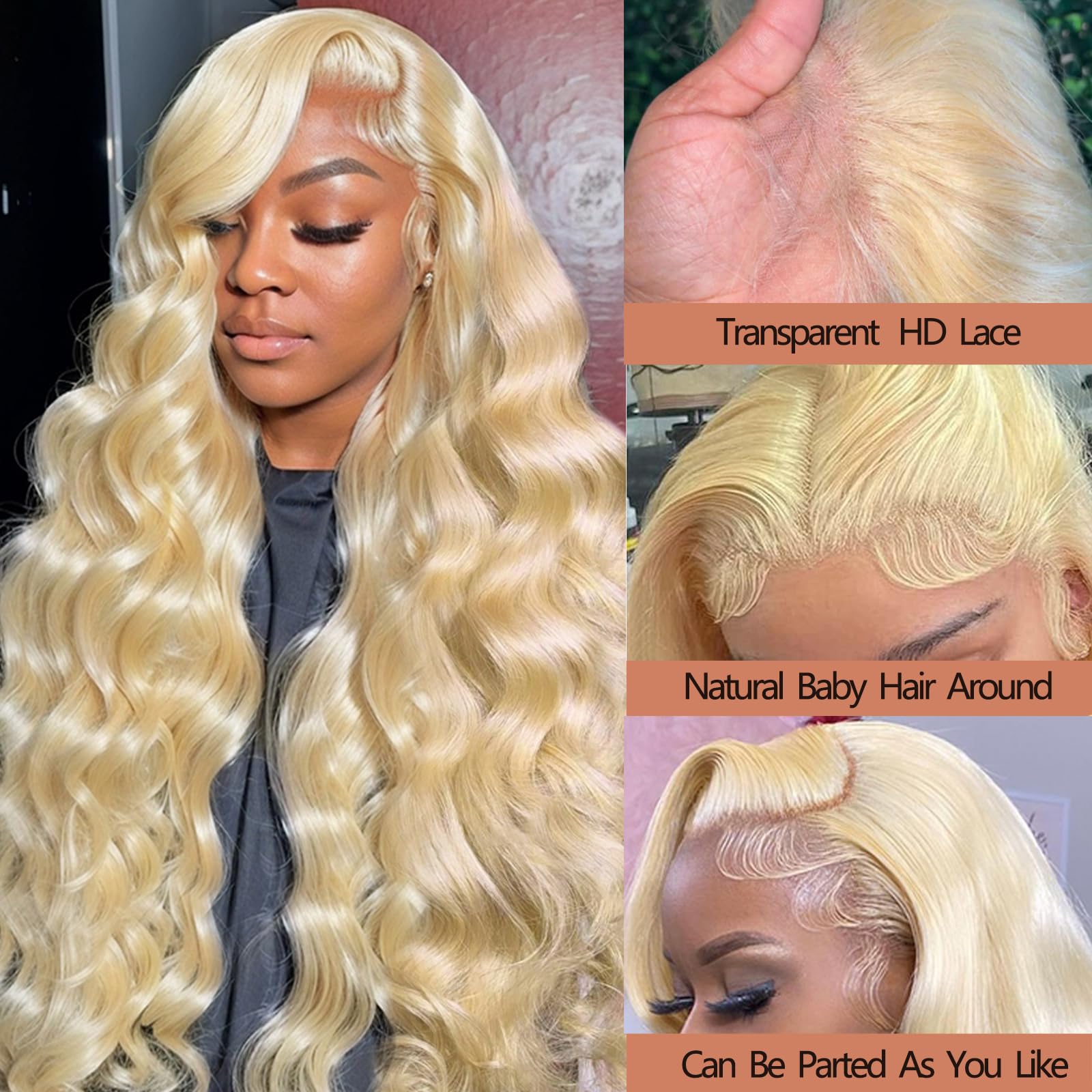 613 Lace Front Wig Human Hair 26 Inch Blonde - 13x4 Lace Closure 100% Virgin Human Hair with 180% Density, Pre-Plucked Baby Hair for Natural Look | Perfect for Daily Wear, Cosplay & Special Occasions