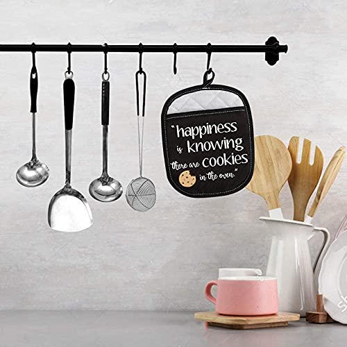 Cookie Lover Gift - 'Happiness is Knowing There Are Cookies in The Oven' Pot Holder with Pocket - Perfect for Baking Enthusiasts & Kitchen Decor