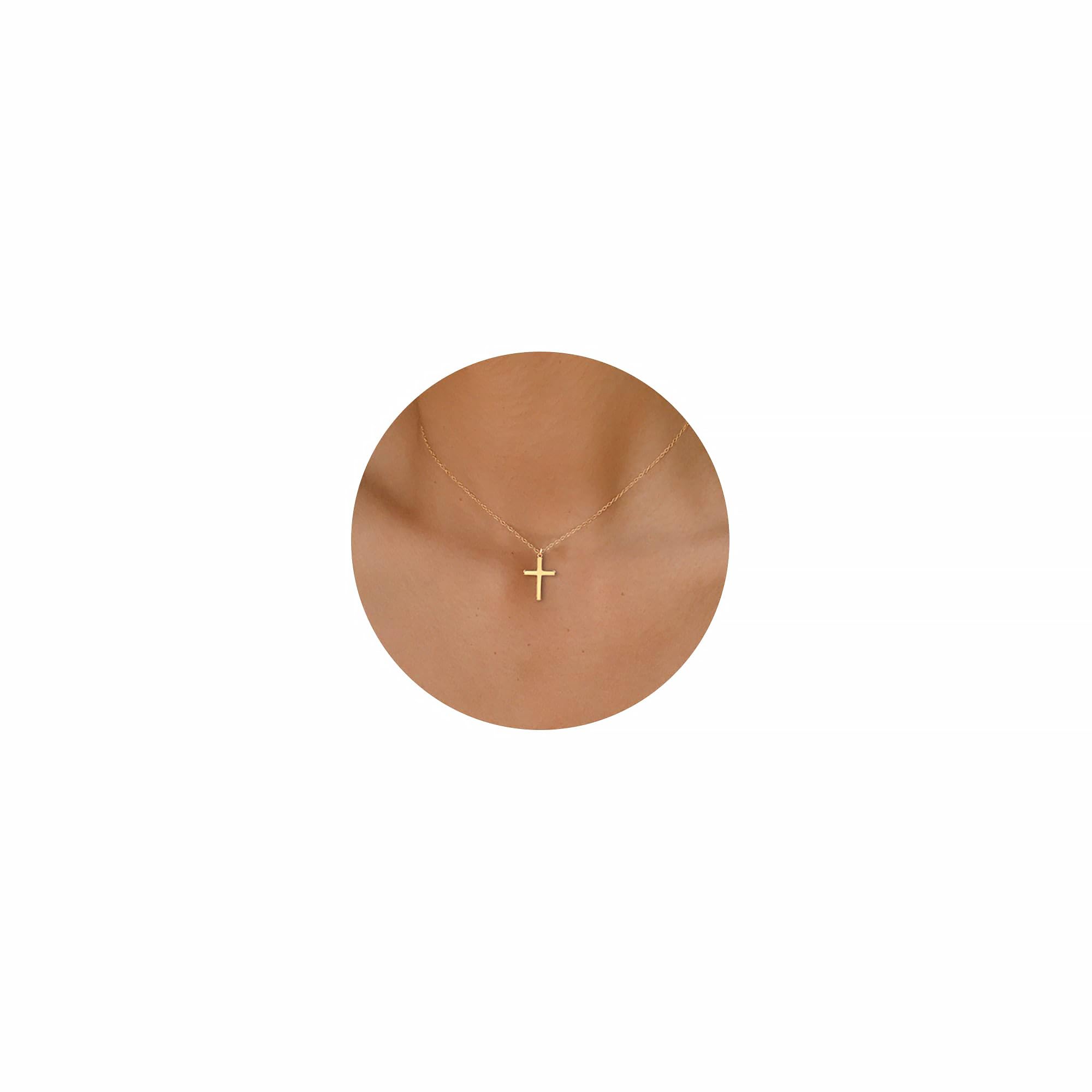 DEARMAY Dainty Cross Necklace for Women - 14k Gold Filled & Sterling Silver Layered Choker, Minimalist Thin Chain Necklace, Elegant Small Cross Pendant Jewelry | Perfect Gift for Her, Everyday Wear, Church, Special Occasions