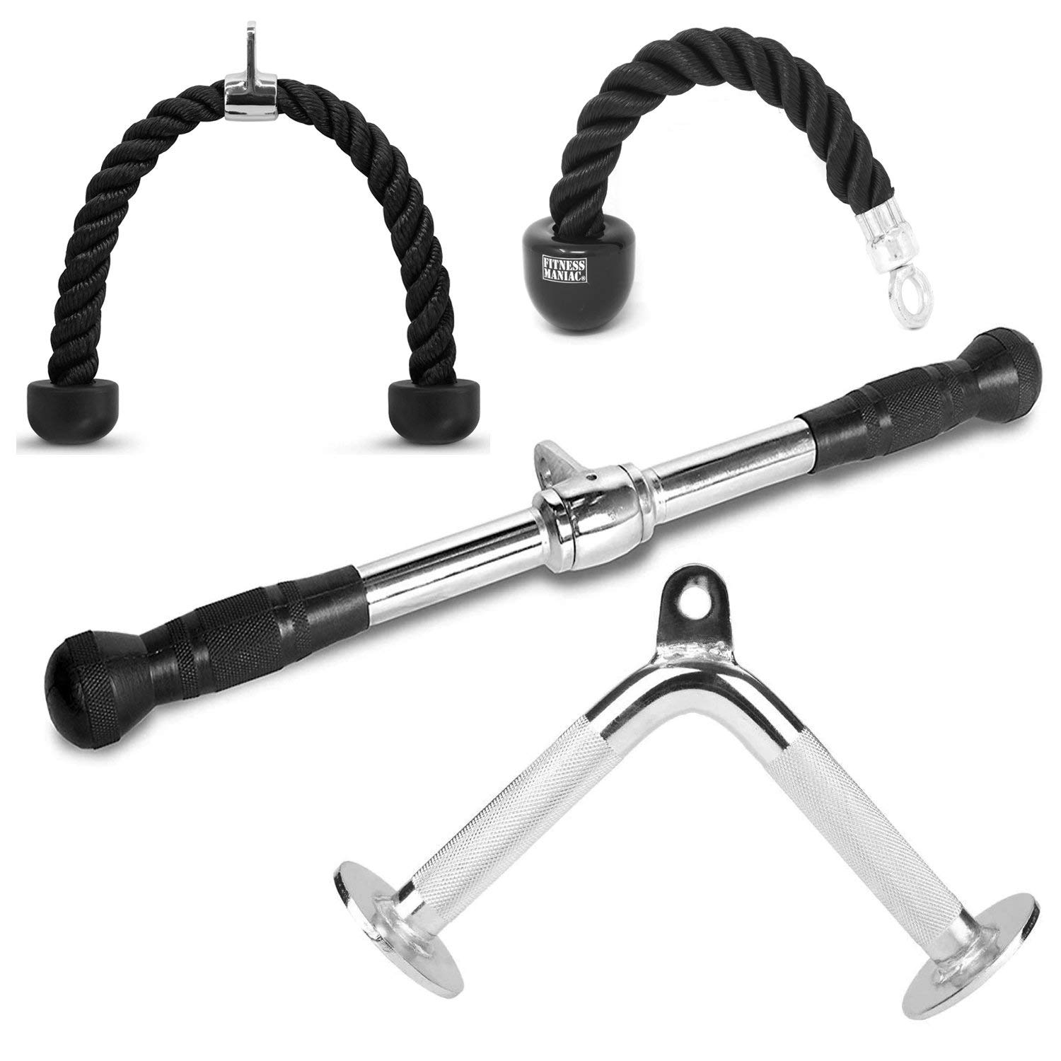 FITNESS MANIAC Tricep Rope Cable Attachment - Heavy Duty LAT Bar for Home Gym Workouts | Perfect for Triceps Pull Downs, Cable Presses & Strength Training Exercises