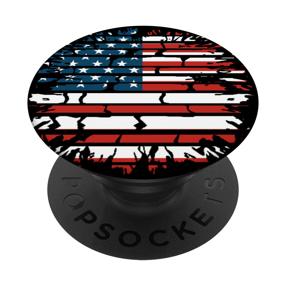 Brick Pattern American Flag Patriotic Phone Holder Grip - USA PopSockets Swappable PopGrip for iPhone, Samsung, and Tablets - Perfect for Home, Office, and Travel