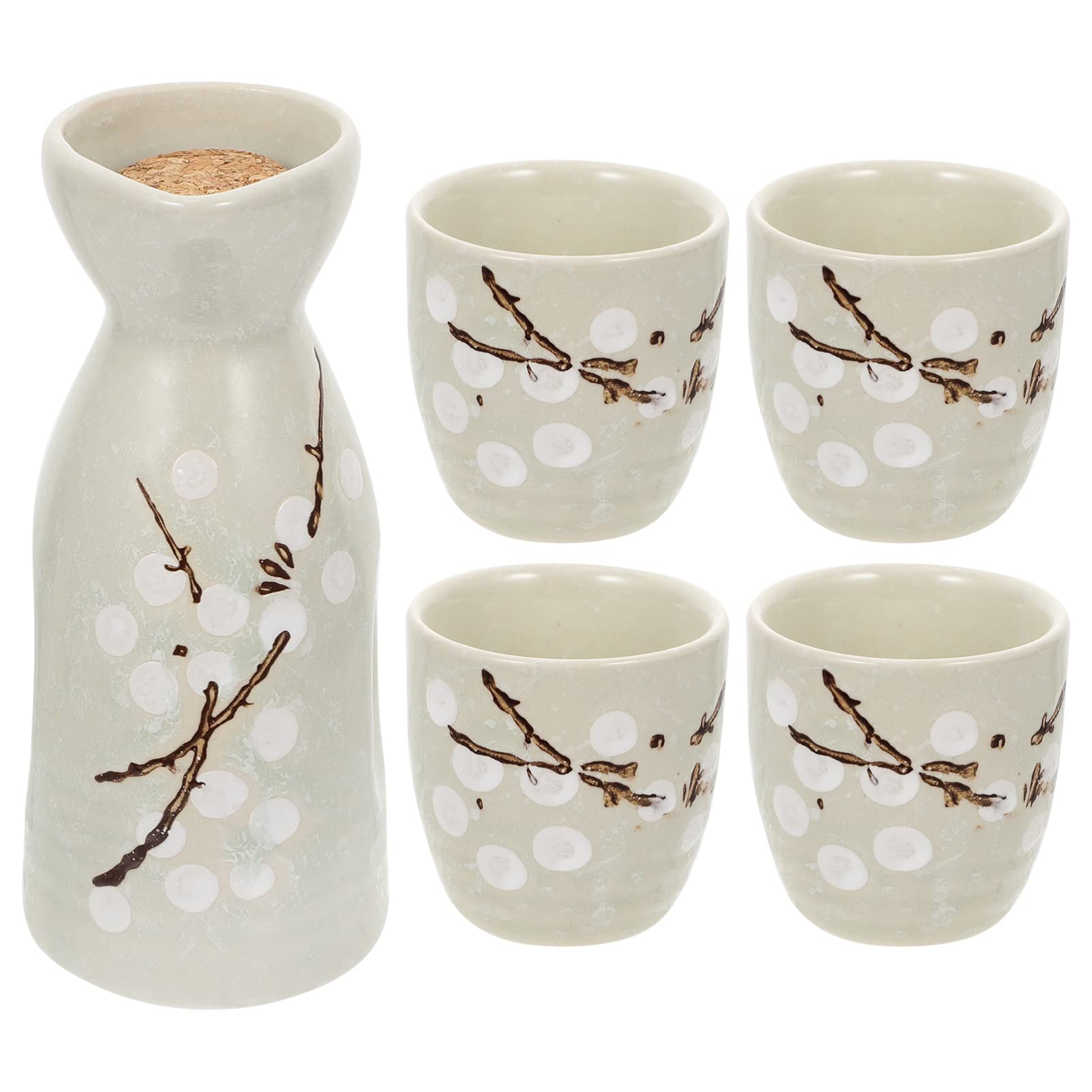 Premium Japanese Sake Set - Ceramic Tokkuri Carafe with Cork Stopper & 4 Ochoko Cups - Traditional White Sake Serving Set for Home, Restaurants & Gifts - Perfect for Sake Tasting, Dinner Parties & Japanese Tea Ceremonies