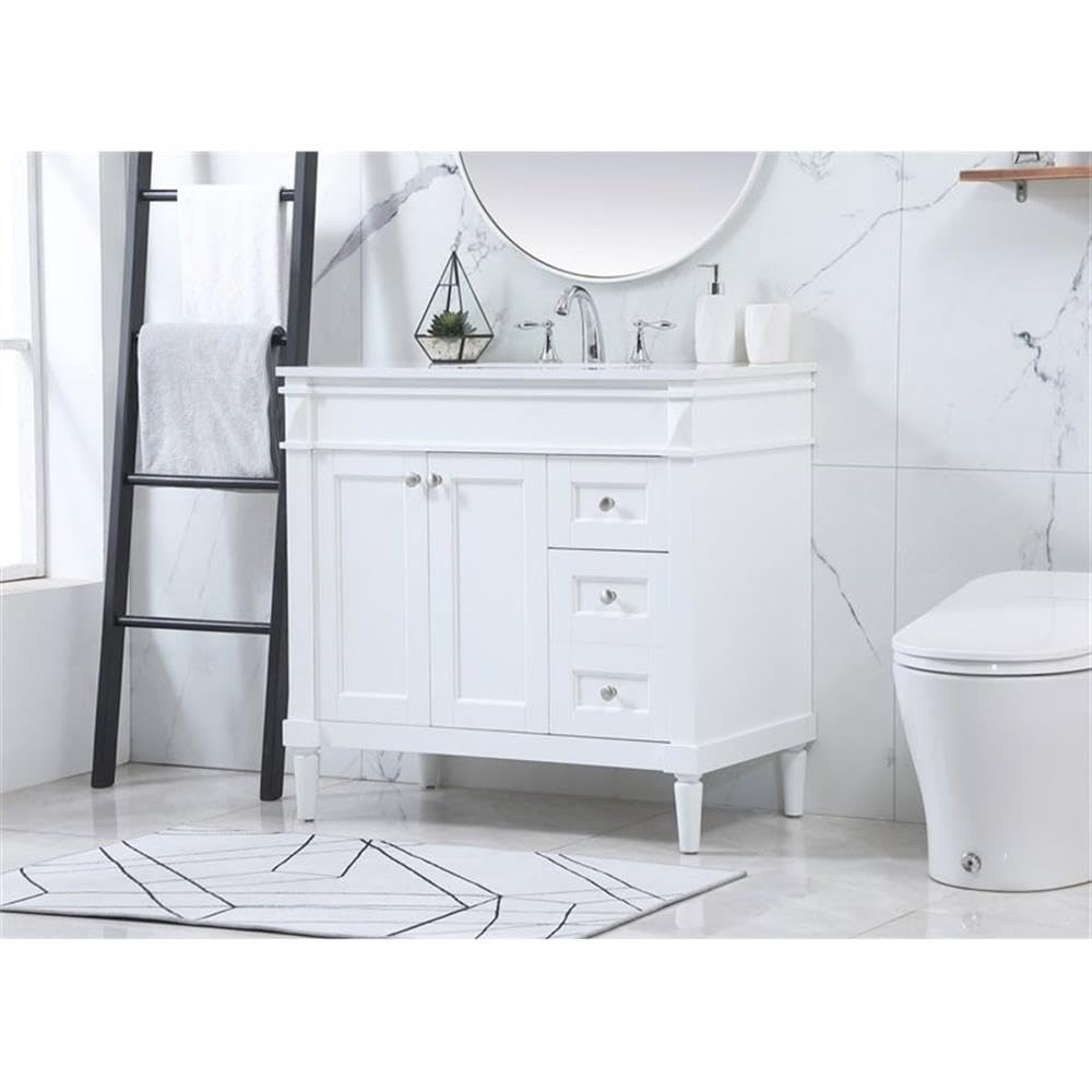 Modern 36-Inch White Bathroom Vanity with Under Sink Storage - Elegant Single Sink Bathroom Cabinet Organizer for Home Decor | Perfect for Small Bathrooms, Powder Rooms & Apartment Renovations