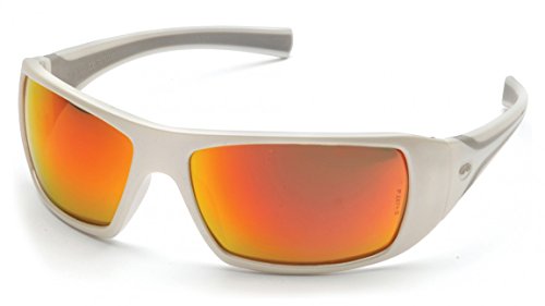 Pyramex SW5655D Goliath Safety Glasses - White Frame with Sky Red Mirror Lens (12 Pack) - ANSI Z87.1 Certified Protective Eyewear for Construction, Woodworking & DIY Projects