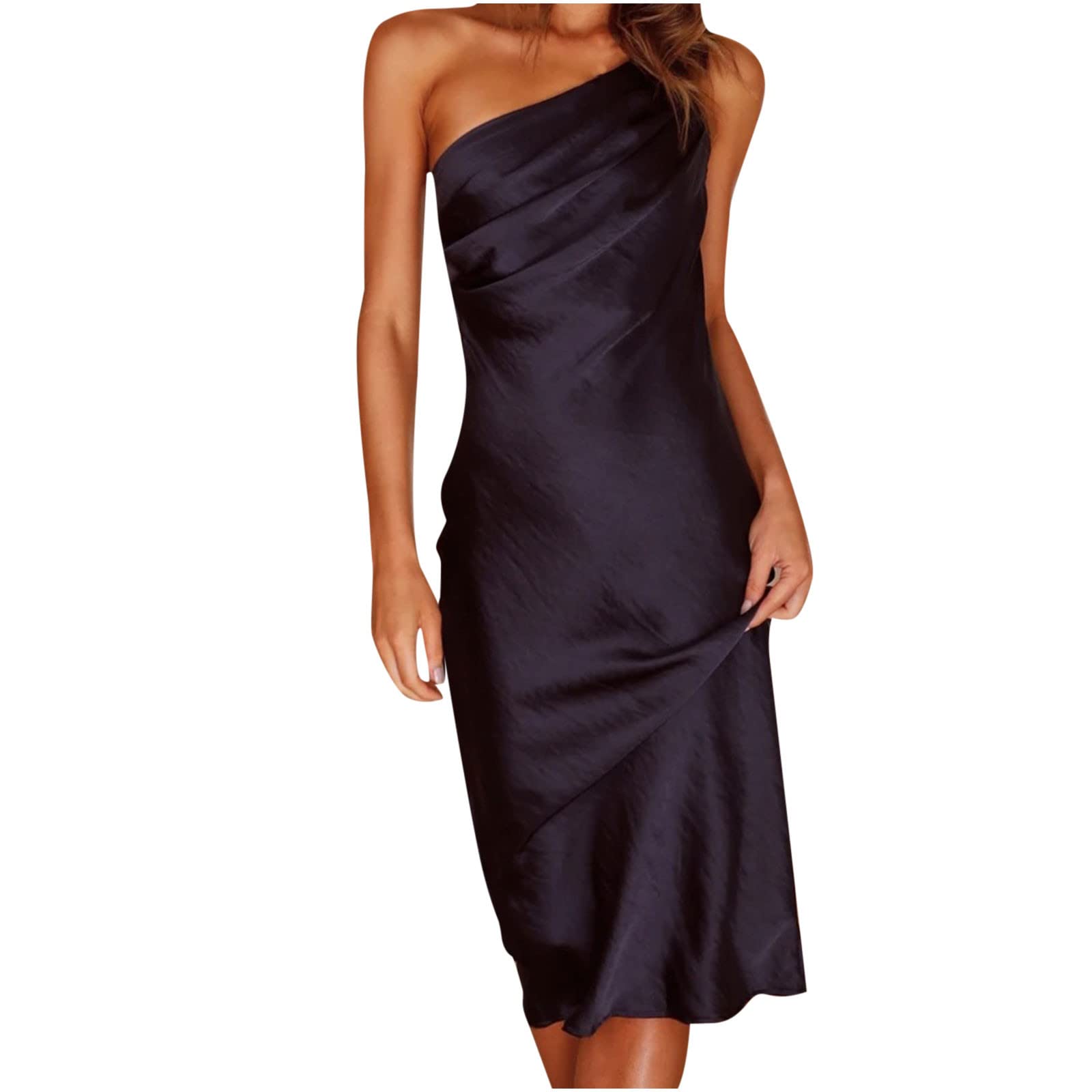 Elegant One Shoulder Bodycon Maxi Dress for Women - Backless Spaghetti Strap Formal Gown for Wedding Guest, Evening Cocktail Party & Special Occasions