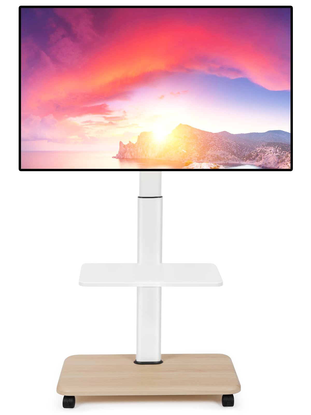 Adjustable Rolling TV Stand for 32-70 Inch Flat/Curved LED/LCD/OLED Screens - Mobile TV Cart with Wheels & Laptop/DVD Shelf - Supports up to 100lbs - Perfect for Bedroom, Living Room & Outdoor Use - White