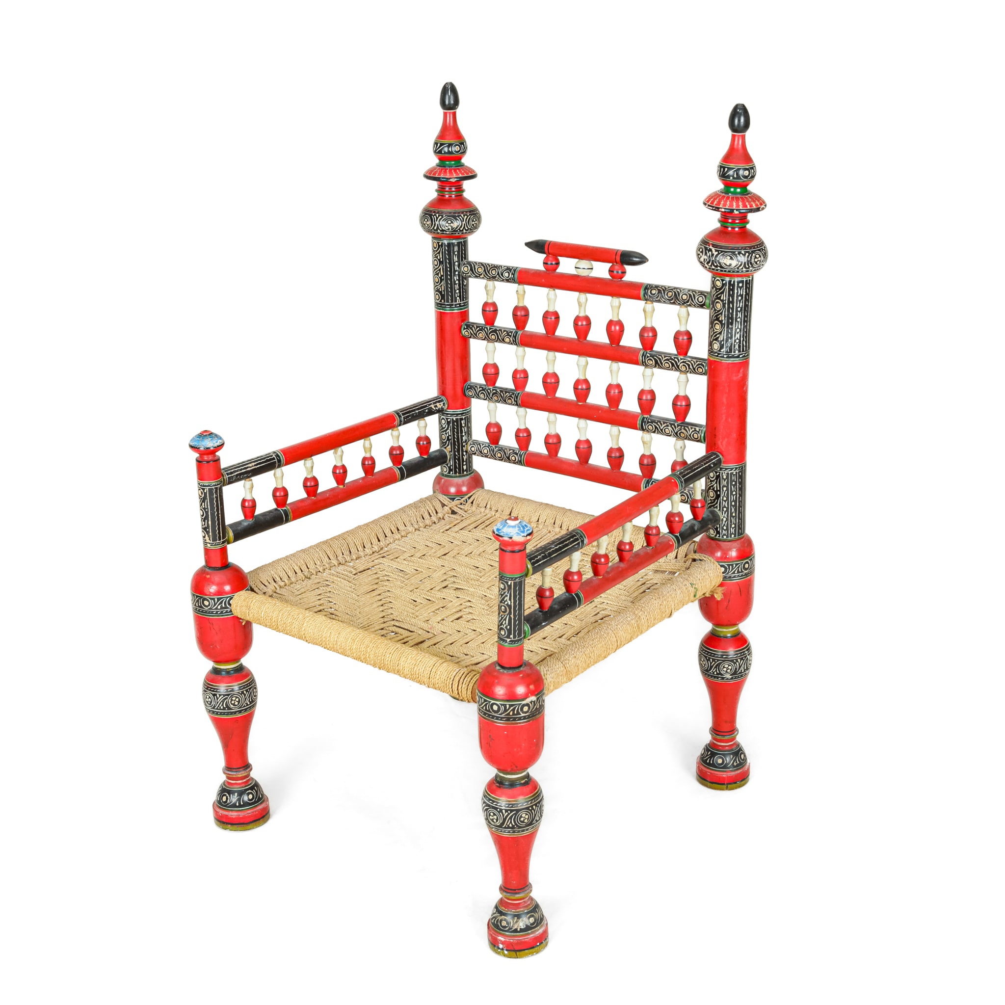 Handmade Painted Punjabi Wedding Chairs with Rush Seats - Traditional Indian Furniture for Wedding Decor, Home Decor & Cultural Events