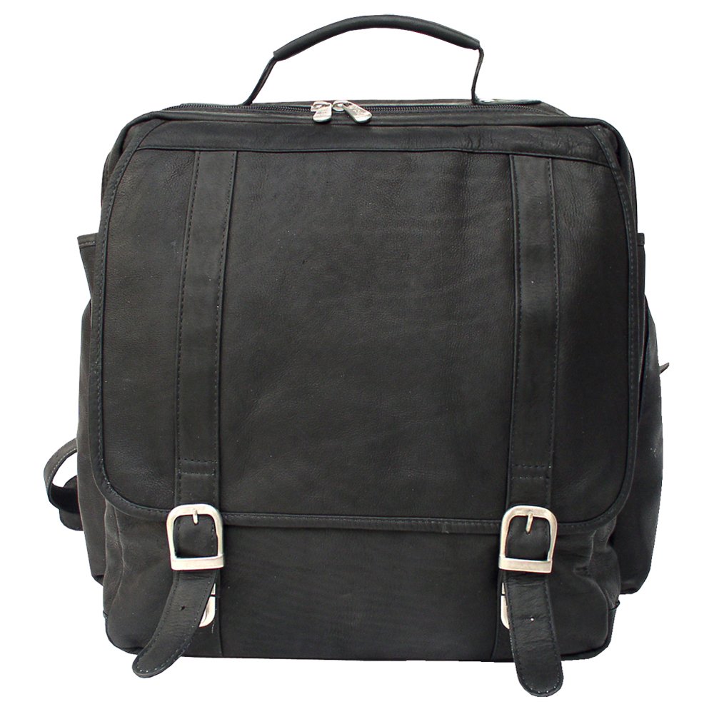 Premium Piel Leather Vertical Computer Backpack for Men & Women - Slim Laptop Bag with USB Charging Port (Black) - Perfect for Business Travel, Work Commute & College Campus Use