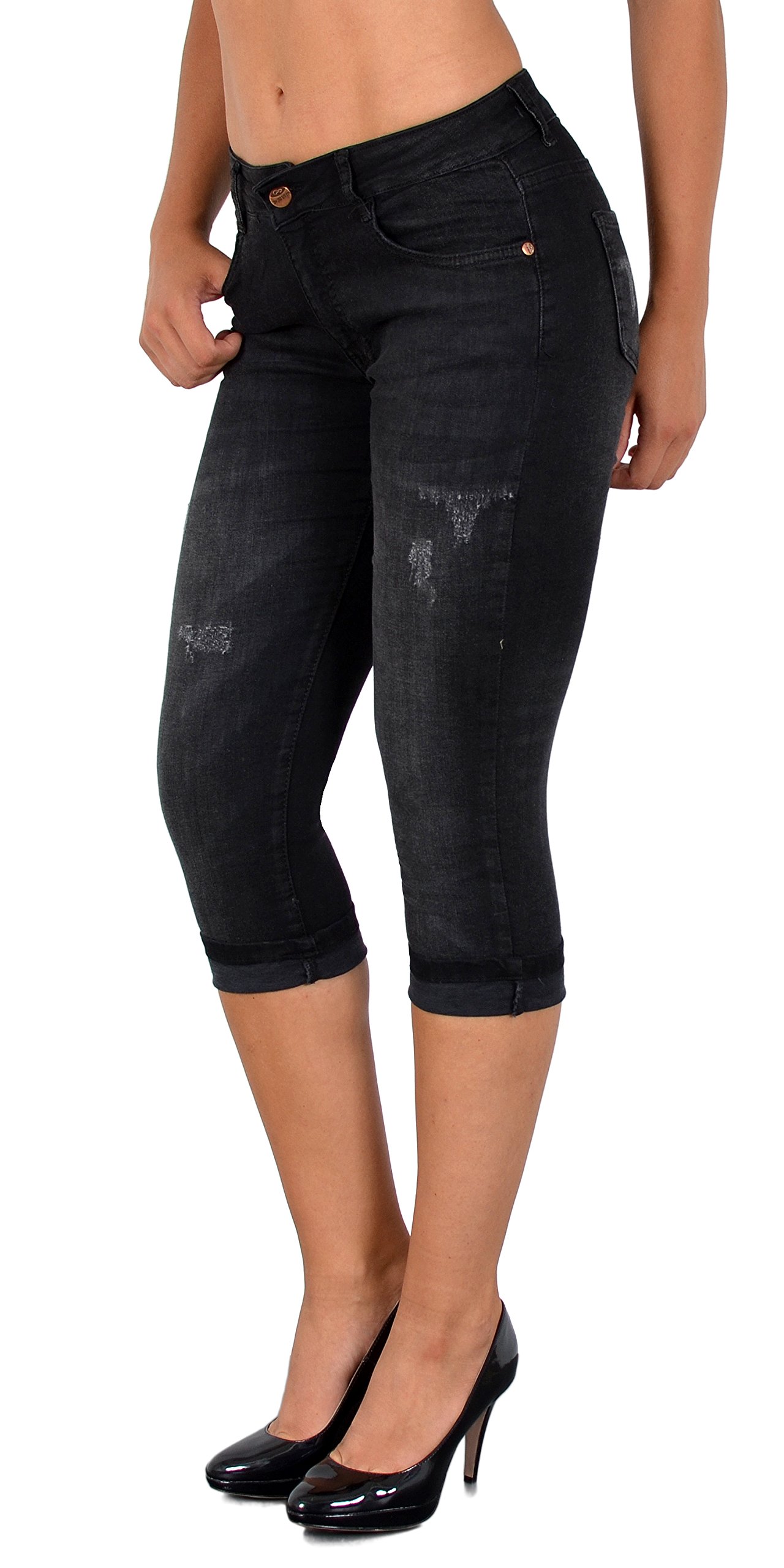 ESRA Women's High Waist Capri Jeans - 3/4 Length Summer Shorts for Women - Stretch Denim Pants with Comfort Fit (Plus Size Available) - Perfect for Beach, Vacation & Casual Outings