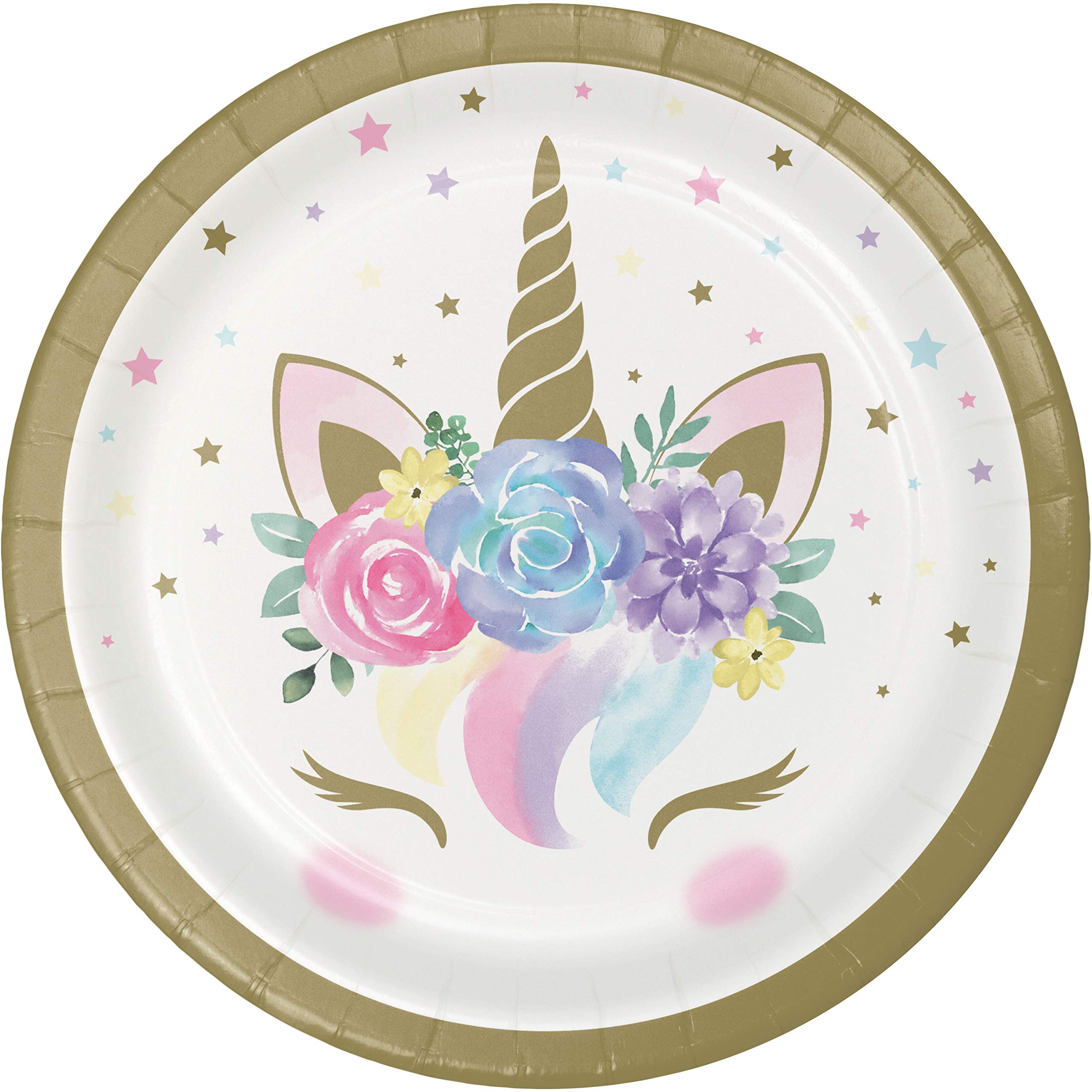 Creative Converting 343833 Unicorn Baby Shower Dessert Plates, 7 Inch, Multi-Color - Perfect for Unicorn Themed Birthday Parties, Baby Showers, and Kids' Celebrations