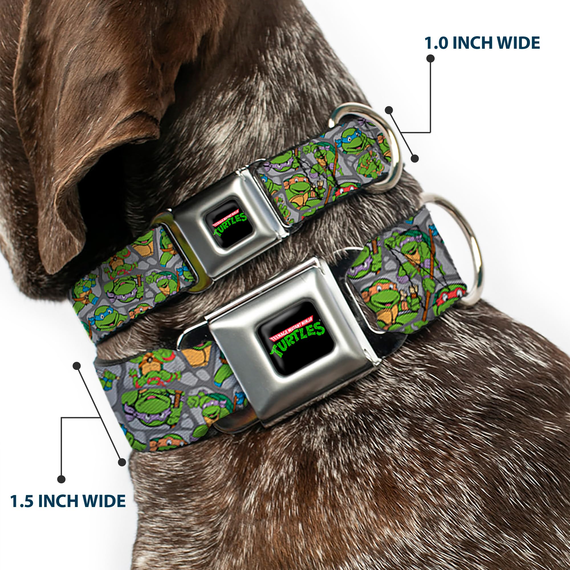 Buckle-Down Seatbelt Buckle Dog Collar - Classic TMNT Expression & Pose Turtle Shell Collage Lavender - 1.5