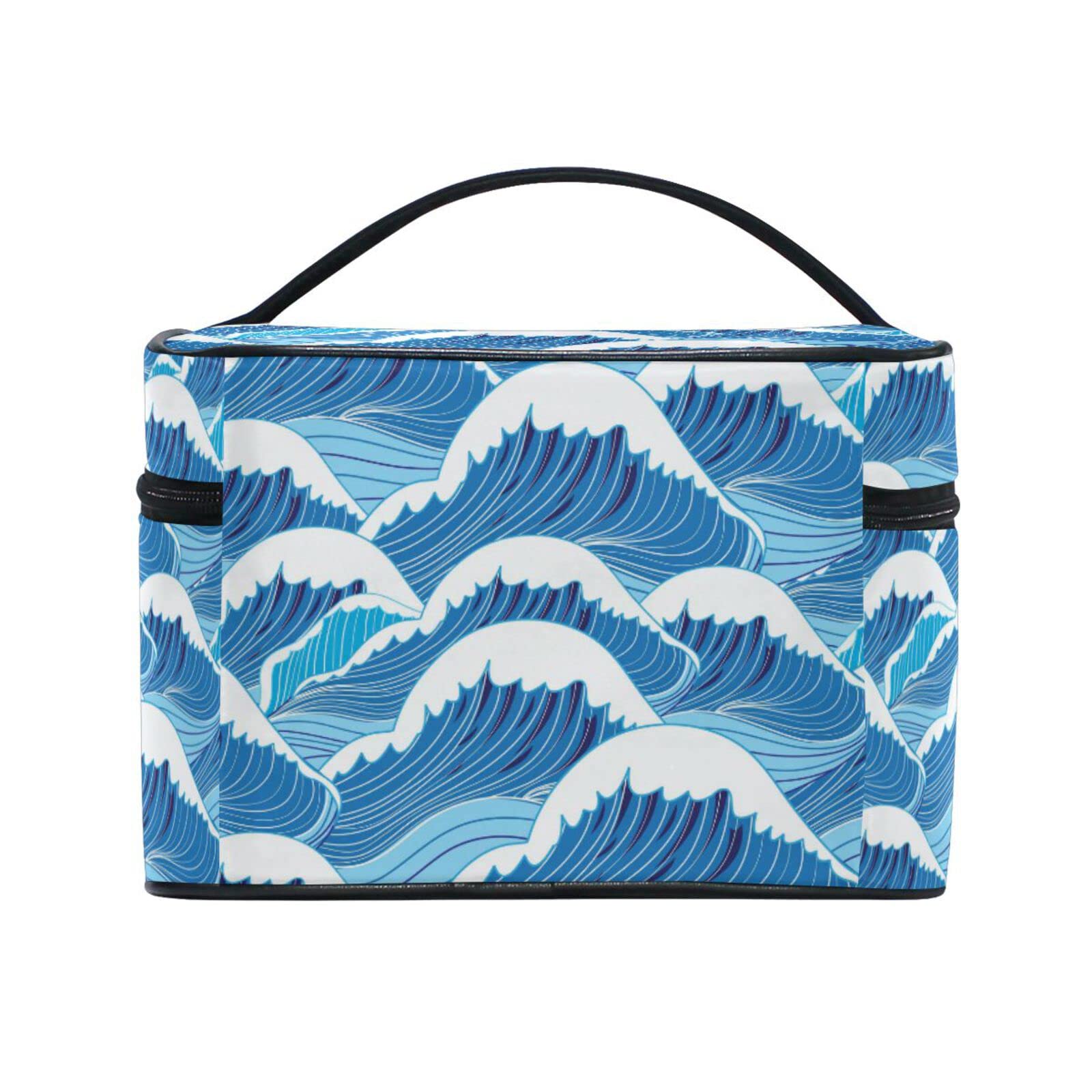 **Blue Sea Cartoon Waterproof Cosmetic Bag - Cute Zippered Makeup Pouch & Toiletry Organizer for Women & Girls - Perfect for Travel, Gym, and Daily Essentials Storage**