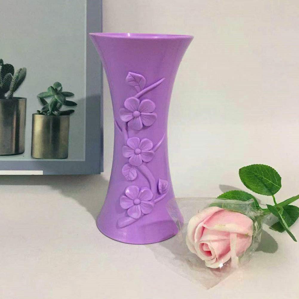 White Plastic Relief Vase - Elegant Flower Arrangement Pot for Home & Office Decor | Perfect for Table Centerpieces, Wedding Decorations & Gift Giving
