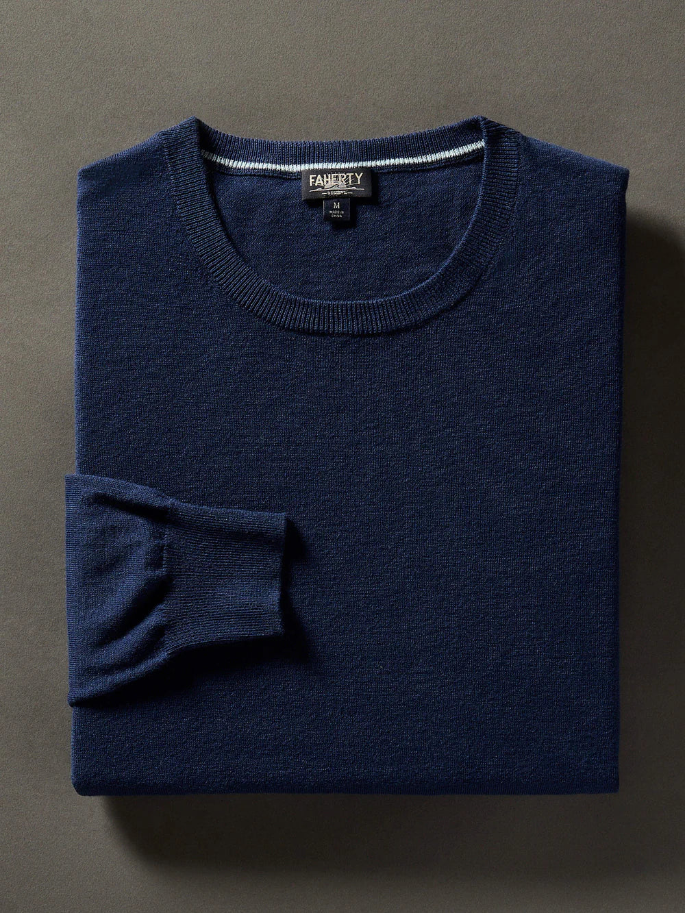 Faherty Movement Crewneck Sweater for Men | Soft Cotton Blend Pullover | Marine Navy Blue Casual Knit Sweater | Perfect for Fall Layering & Cozy Winter Outfits