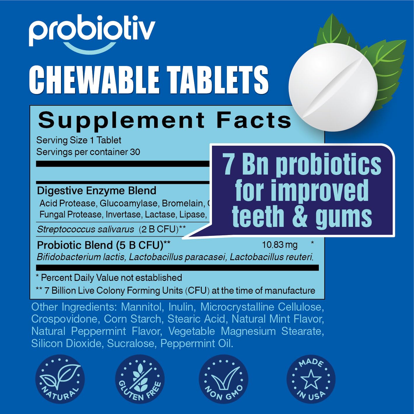Oral Probiotics for Bad Breath - 7 Billion CFU Chewable Dental Probiotics for Teeth & Gum Health, Fresh Breath Freshener, Fights Dry Mouth, Halitosis, Tonsil Stones & Gingivitis - Supports Oral Hygiene & Fresh Breath All Day