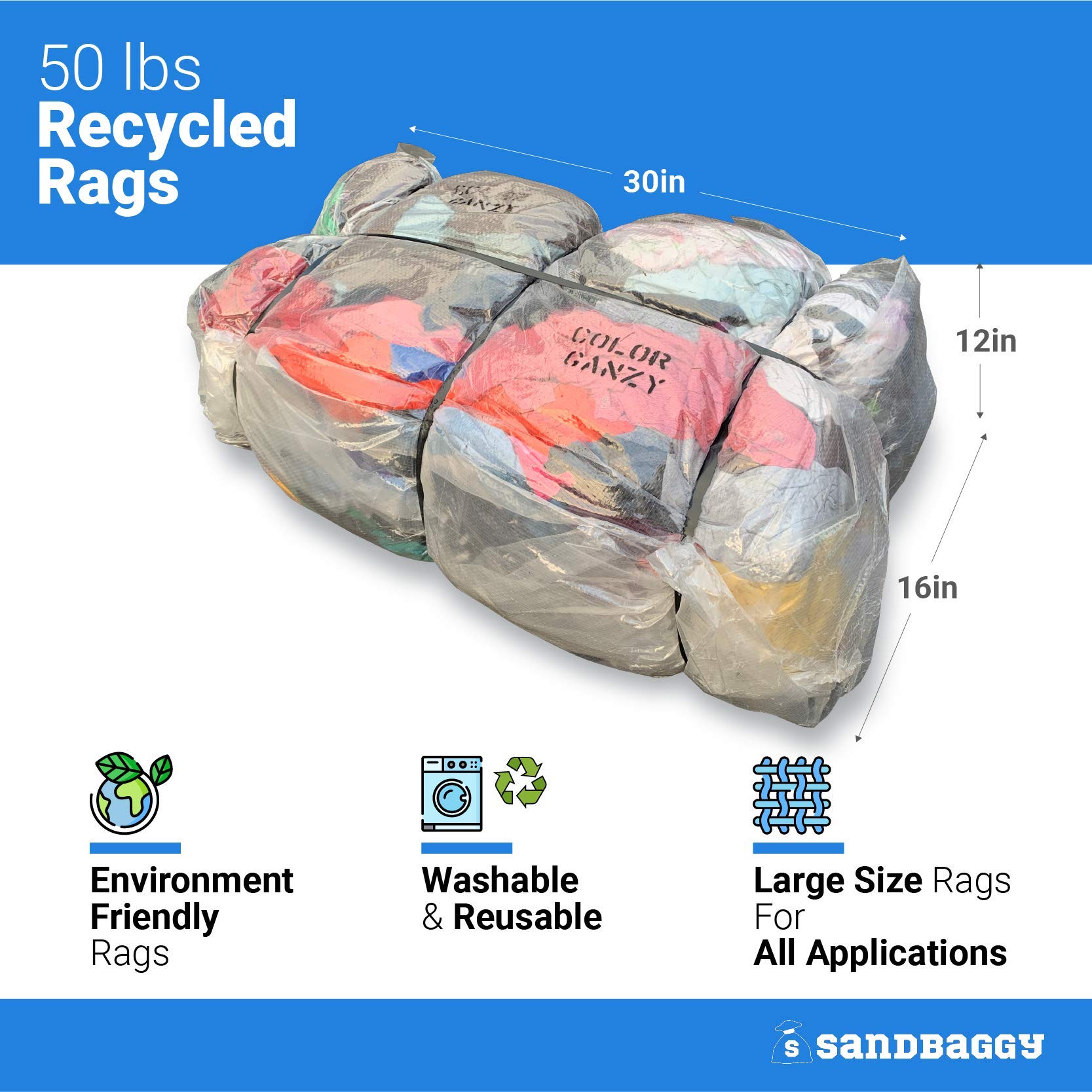 Premium Cotton Nylon Shop Rags - Heavy Duty Cleaning Towels & Wiping Cloths (50 LB Bulk Bale) - Ideal for Automotive, Industrial & Household Cleaning Tasks