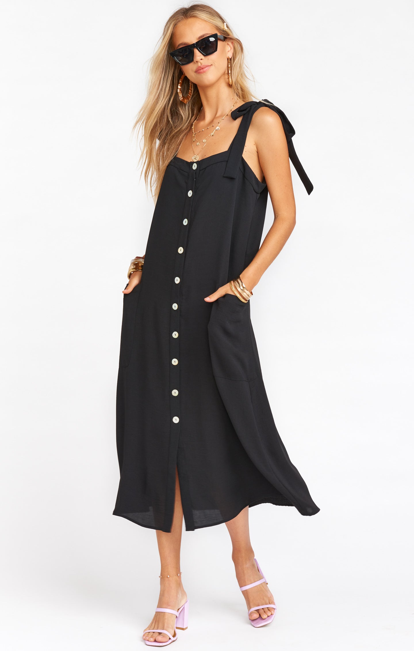 Lucas Midi Dress for Women - Elegant Black Flowy Dress for Casual & Party Wear | Perfect for Date Night, Office & Special Occasions