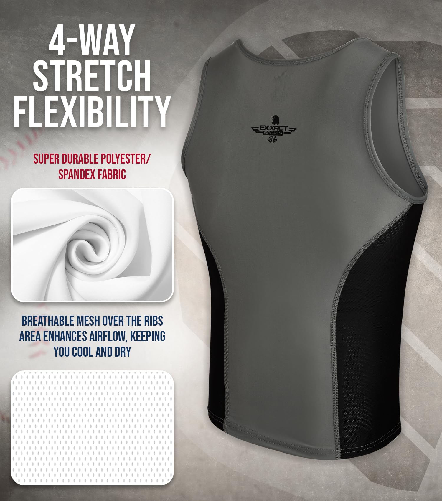 Exxact Sports Youth Baseball Chest Protector - Padded Compression Shirt for Softball & Baseball Training | Protective Gear for Kids Sports Practice & Games