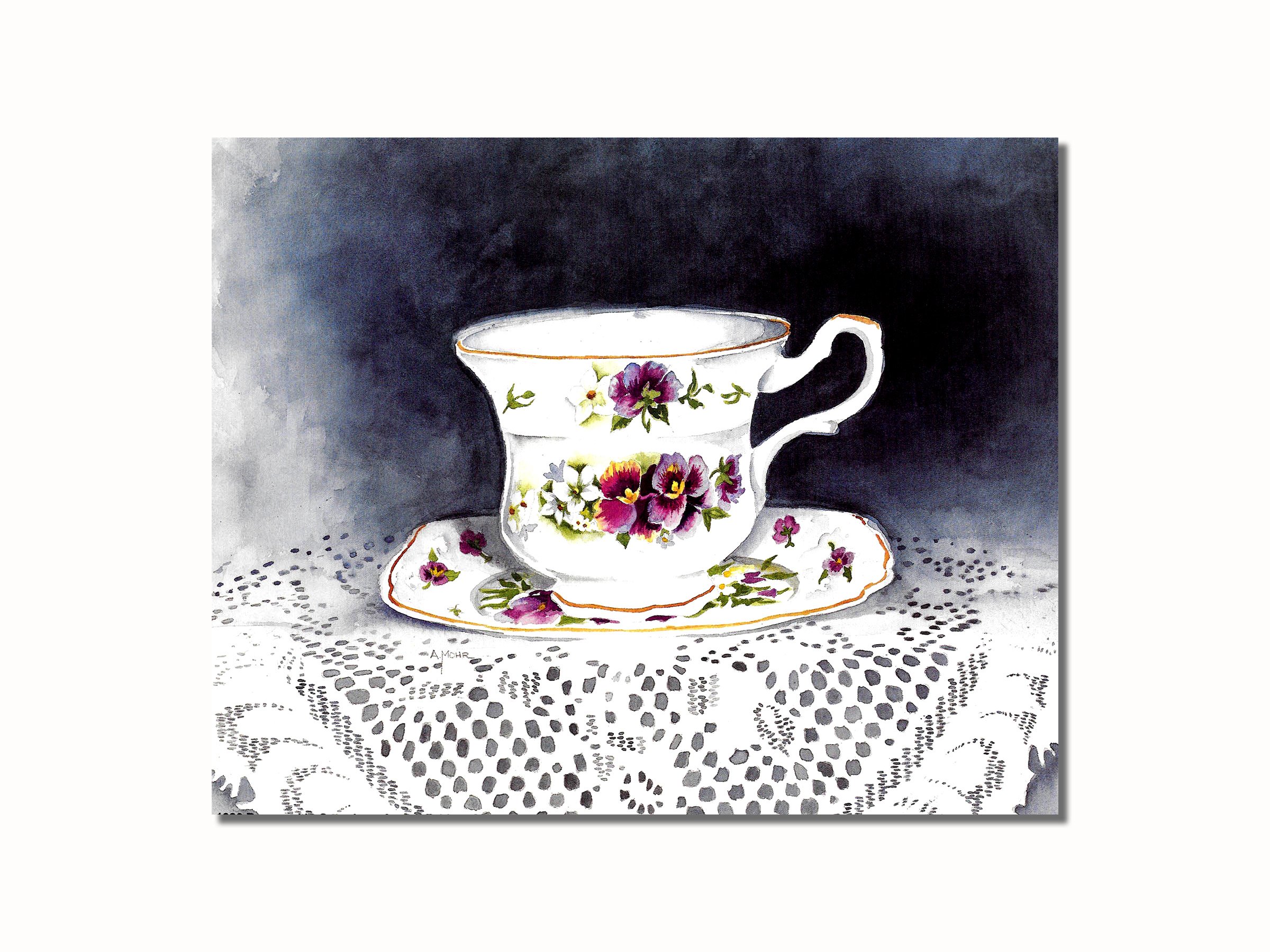 Elegant Victorian Porcelain Tea Cup with Floral & Lace Design - 8x10 Wall Art Print | Perfect for Home Decor, Tea Room Aesthetics & Vintage Style Interiors