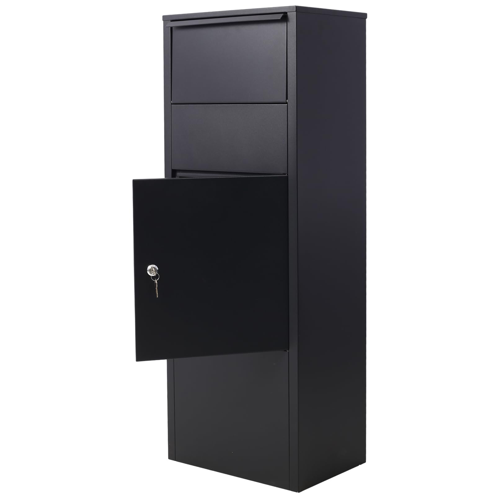 Heavy Duty Galvanized Steel Parcel Drop Box with Lockable Anti-Theft Storage - Large Outdoor Package Delivery Mailbox for Home & Business Use - Secure Express Mail & Package Receiving Solution for Porch, Front Door & Backyard (Black)