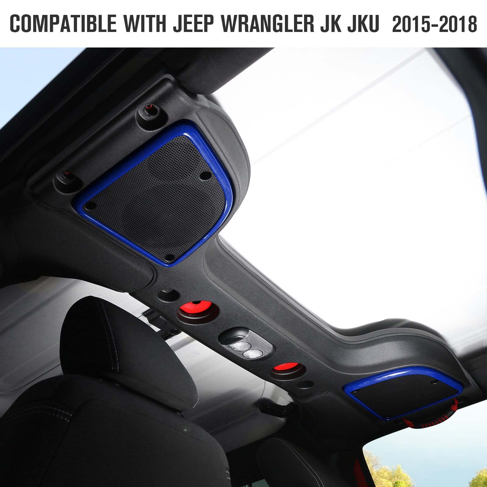 2015-2018 Jeep Wrangler JK JKU 4-Piece A Pillar & Roof Speaker Covers - Premium Interior Trim Accessories in Blue | Perfect for Upgrading Sound System & Protecting Speakers
