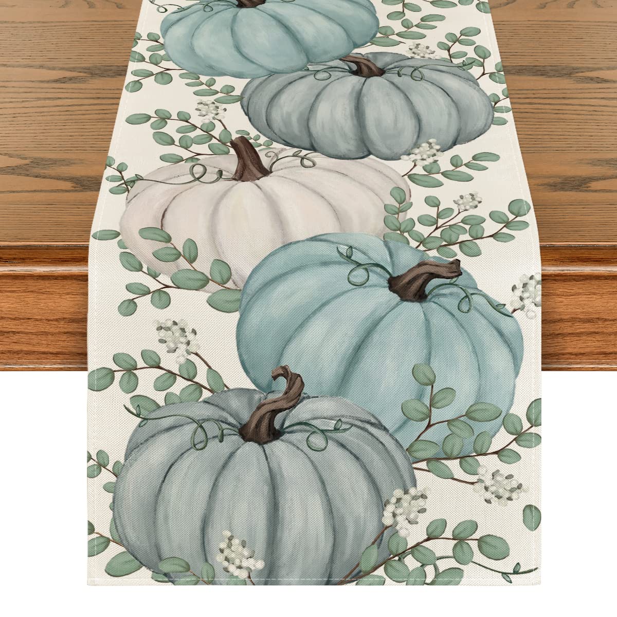 Artoid Mode Pumpkins & Eucalyptus Leaves Fall Table Runner - 13x48 Inch Autumn Thanksgiving Table Decor for Kitchen, Dining Room, Home & Party | Perfect for Seasonal Centerpieces, Harvest Celebrations & Cozy Gatherings
