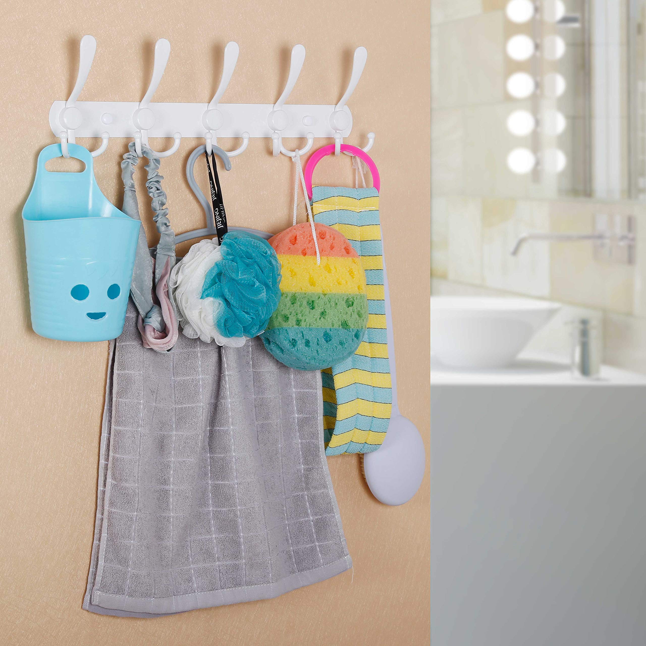 Wall Mounted Coat Rack with Hooks - White for Jackets & Clothes in Entryway