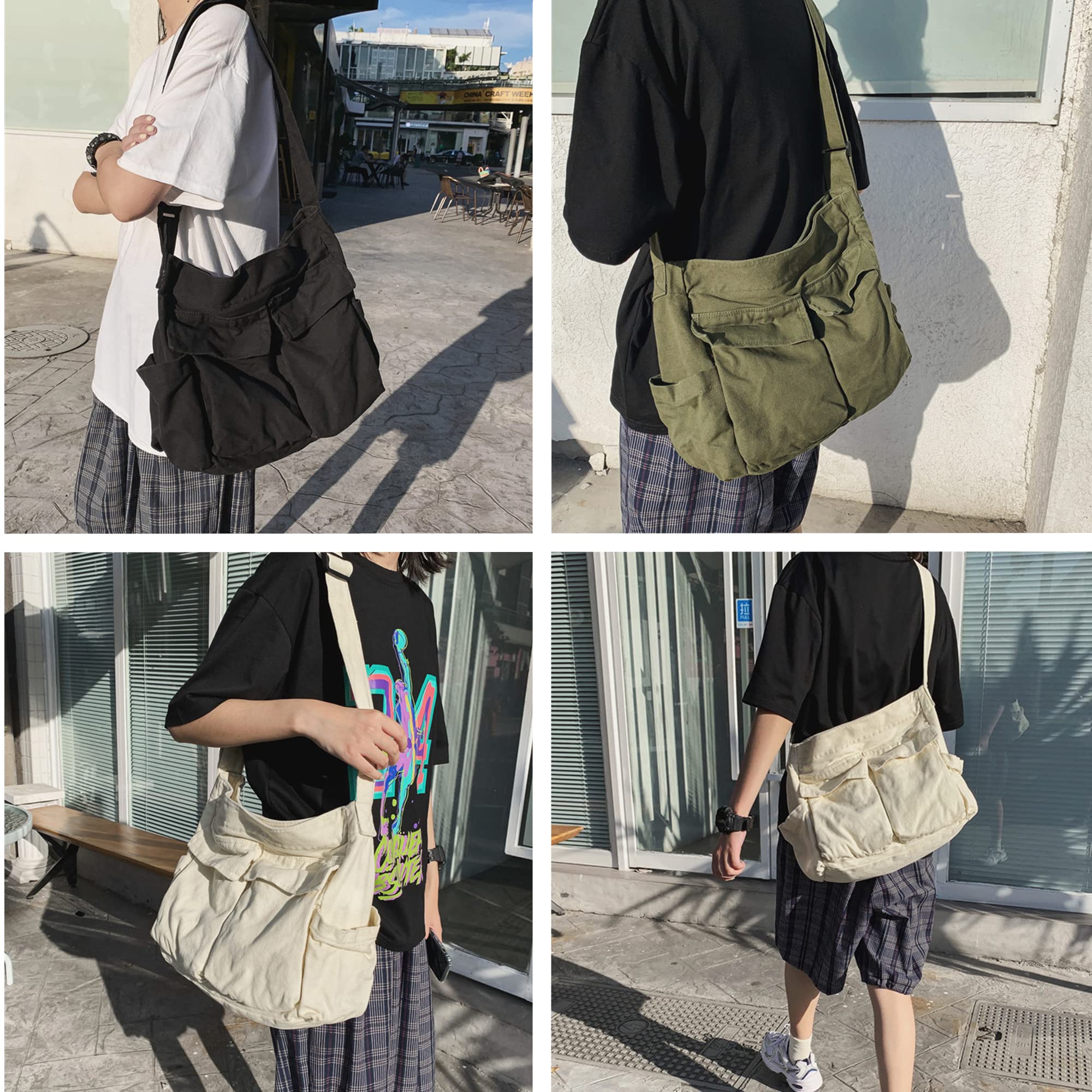 HUALEYNA Women's Canvas Crossbody Bag - Large Travel Messenger with Multi-Pockets for Daily Use & Outings