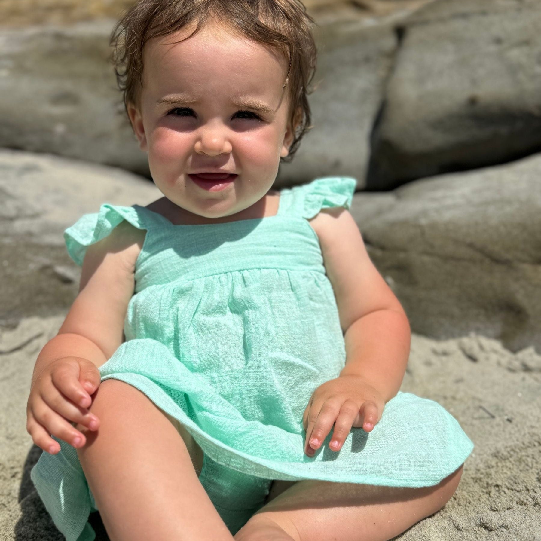 Vignette Ruffle Tank Dress with Bloomer in Seafoam Green - Summer Beach Outfit, Boho Chic Dress for Women, Perfect for Vacations & Outdoor Events