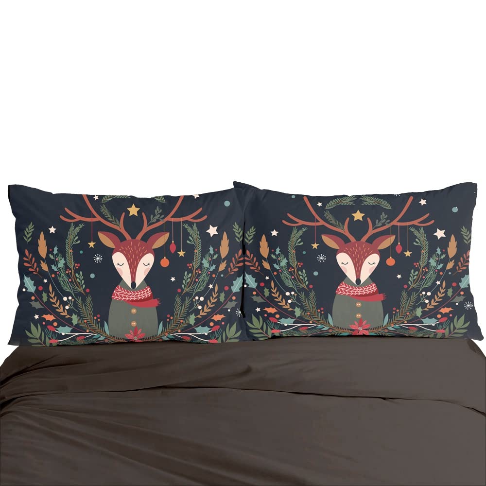 Christmas Quilt Cover Set - Twin/Full/Queen/King Size Bedding with Pillowcases - Santa Claus Moose Holiday Puppy Ball Design - Festive New Year Kids Bedroom Decor (4PCS Queen Size) - Perfect for Holiday Guest Rooms & Cozy Winter Nights