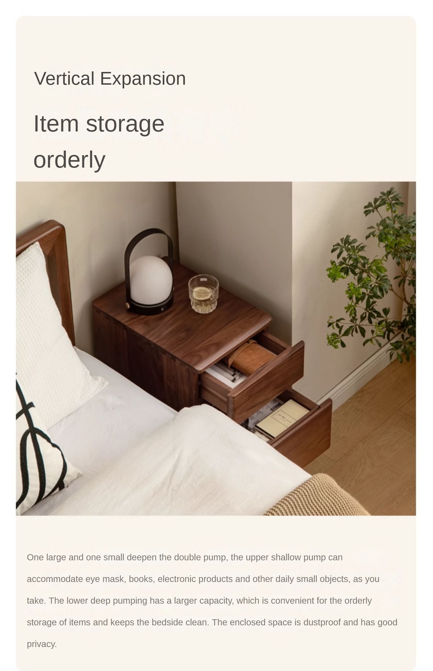 Premium Black Walnut & Ash Solid Wood Nightstand - Stylish Bedside Storage Table for Bedroom, Living Room, or Office