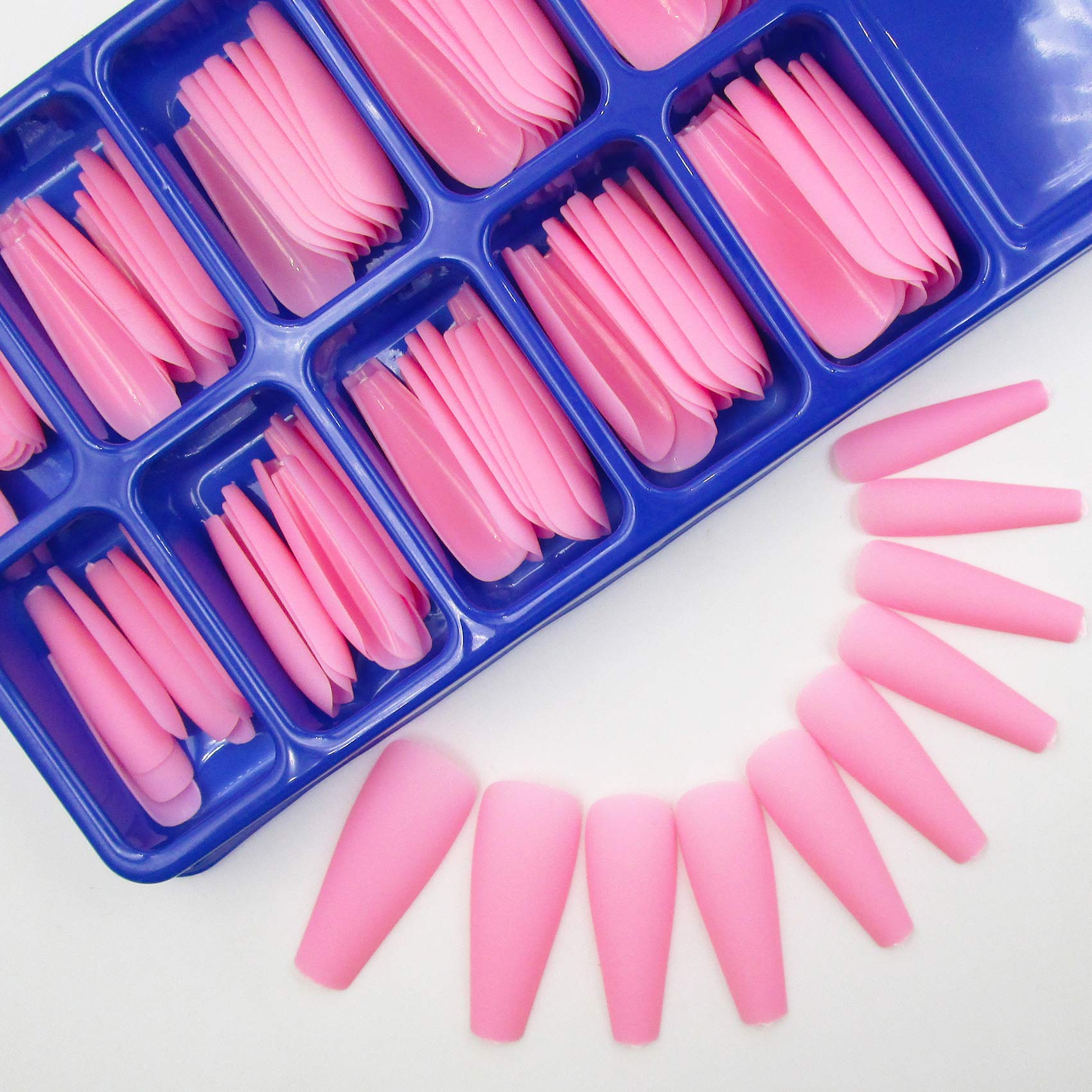 100-Piece Coffin Press-On Nails - Medium Ballerina Acrylic Fake Nails with Matte Finish, Full Cover Pink Artificial Nails for Women & Girls | Perfect for Parties, Weddings, and Everyday Glam